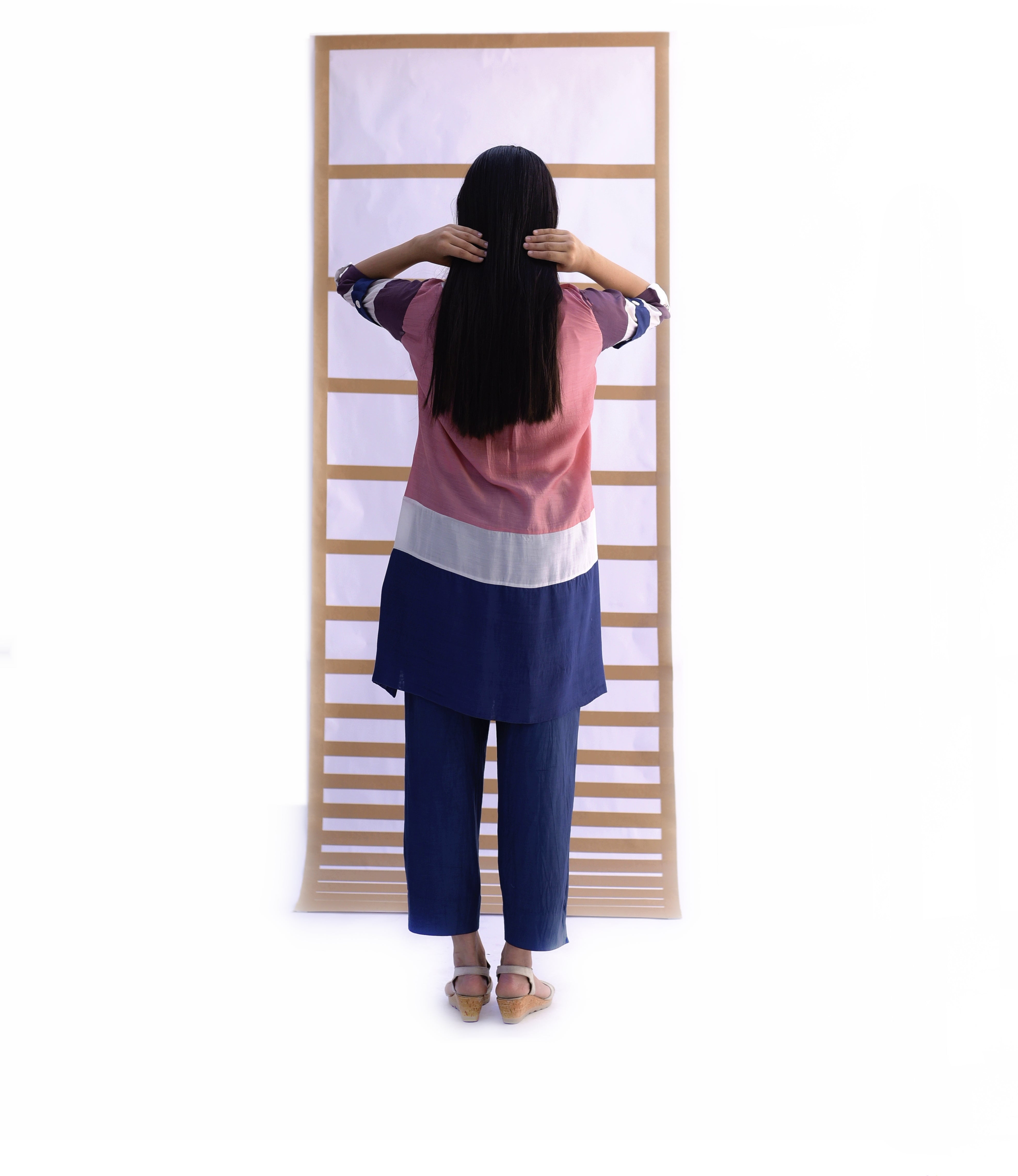 Shirt Tunic & Pants - Sunset Pink & Indigo Blue Co-ord Set