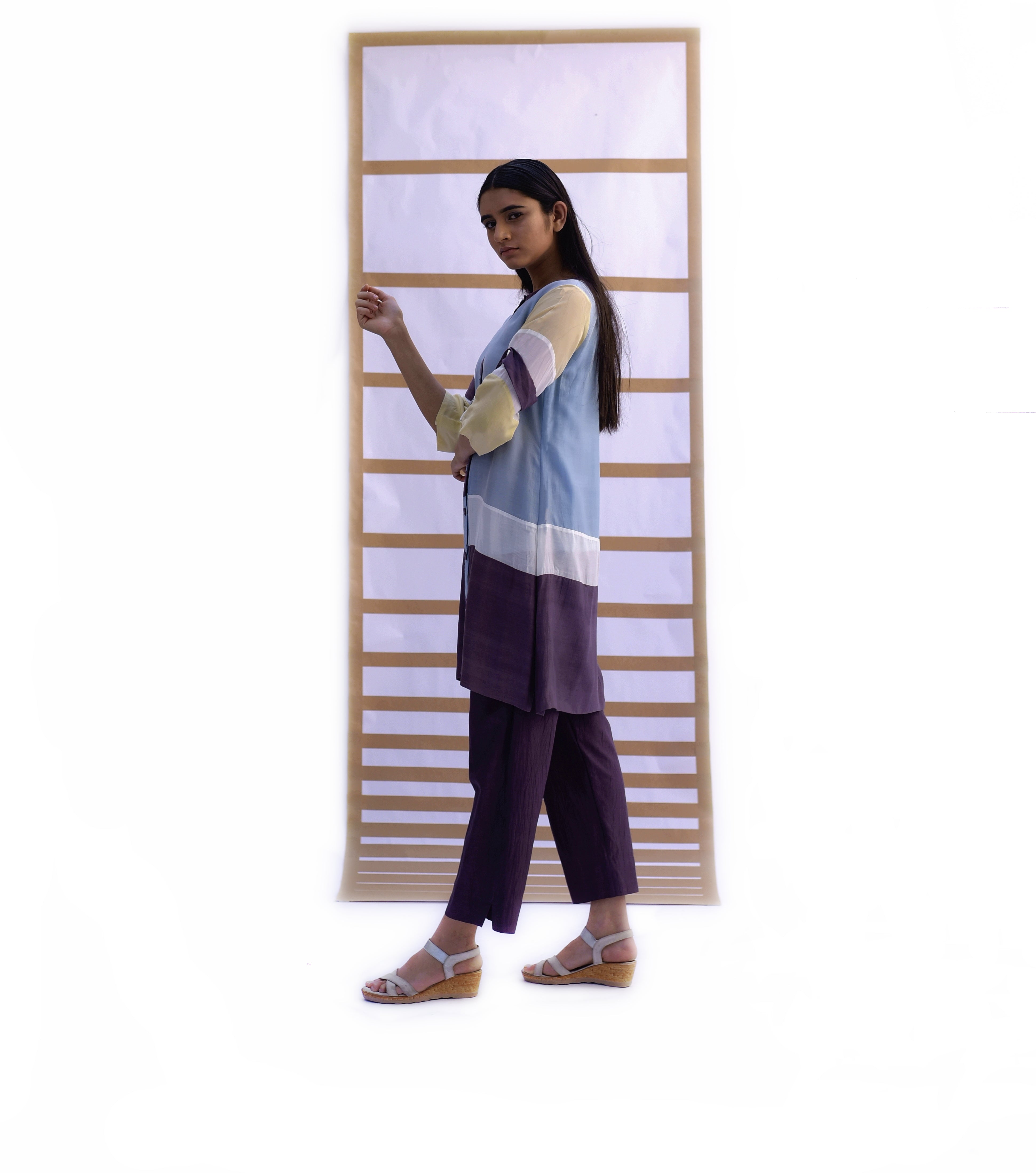 Shirt Tunic & Pants - Sky Blue & Black Plum Co-ord set