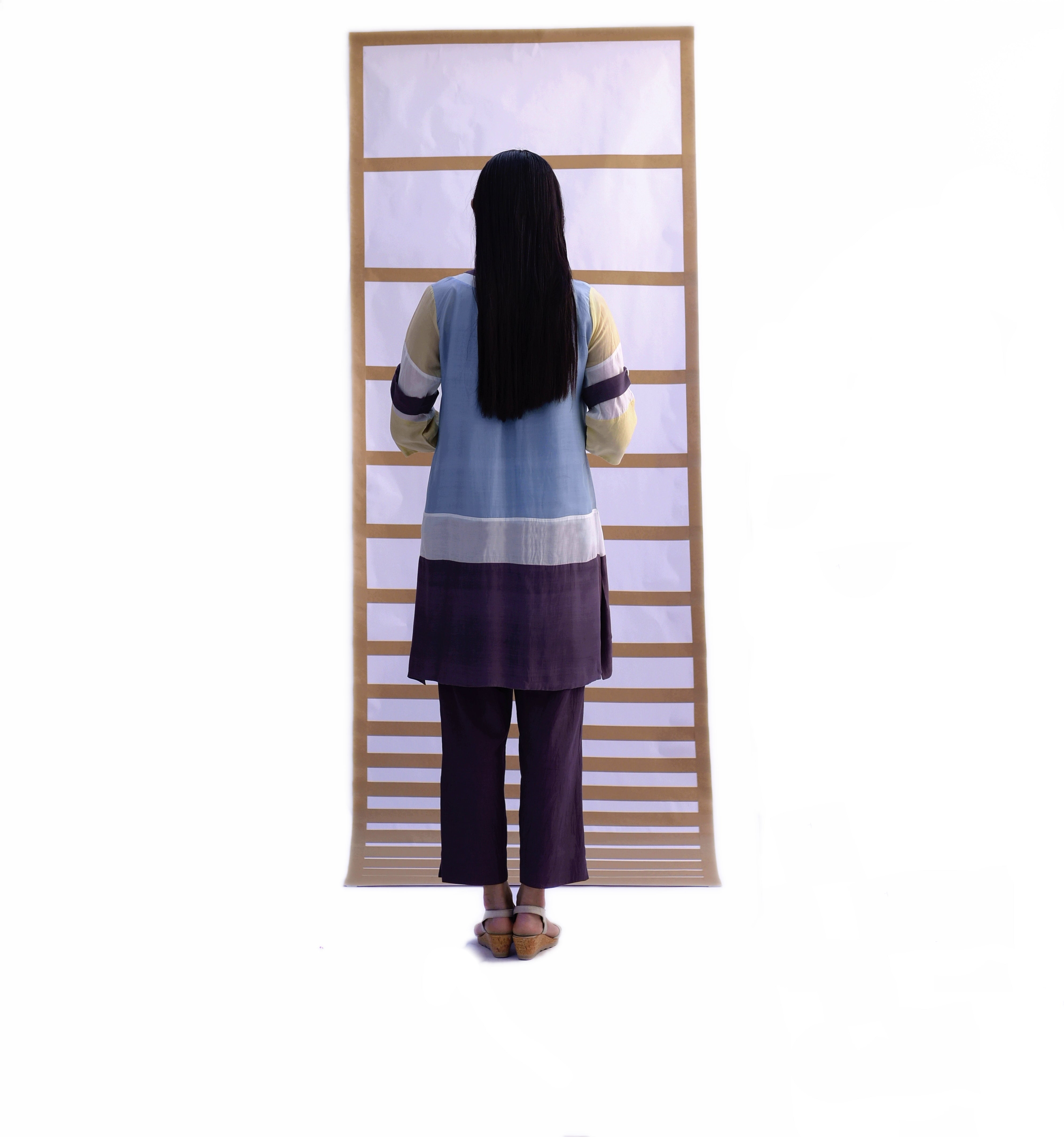 Shirt Tunic & Pants - Sky Blue & Black Plum Co-ord set