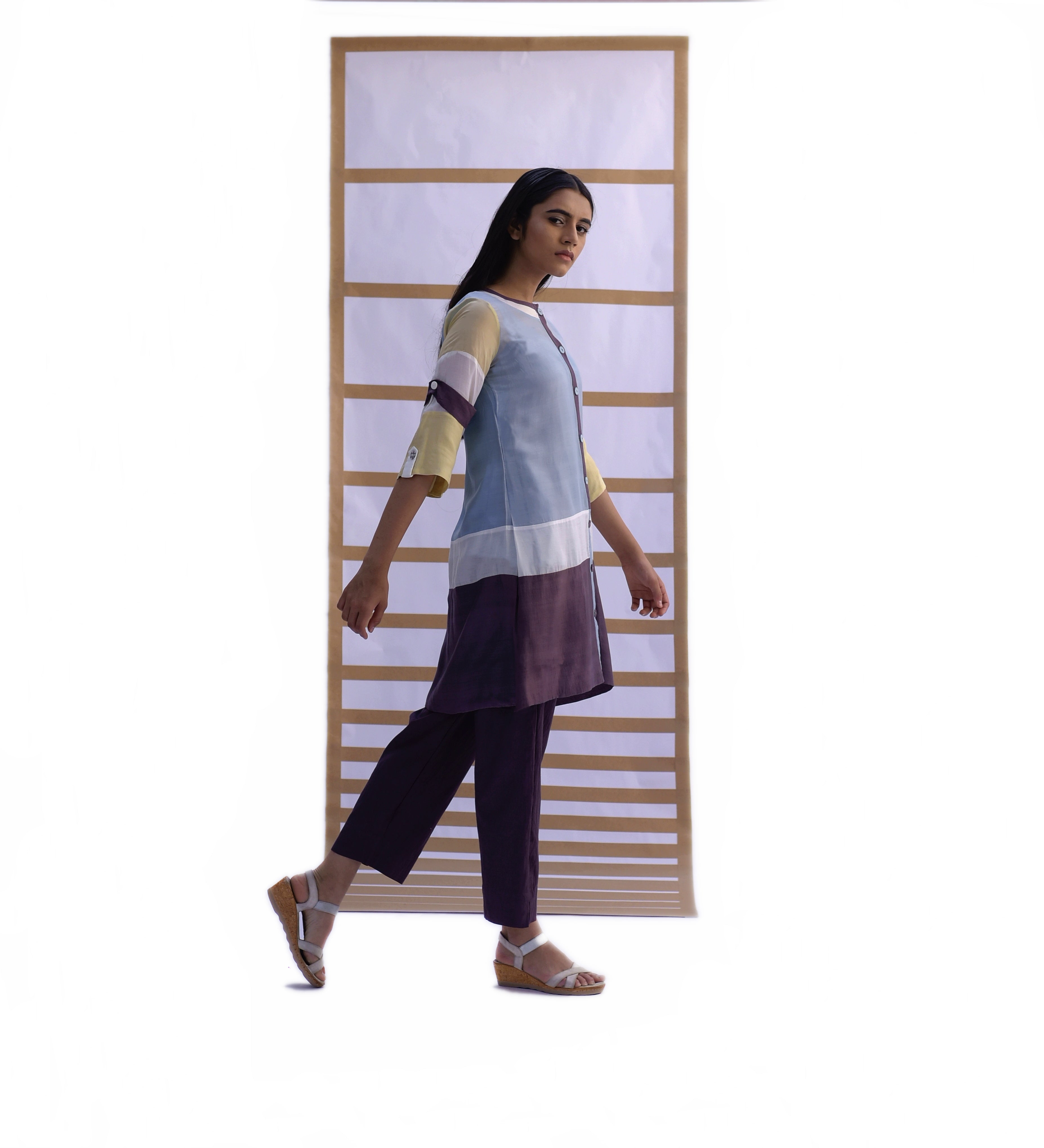 Shirt Tunic & Pants - Sky Blue & Black Plum Co-ord set