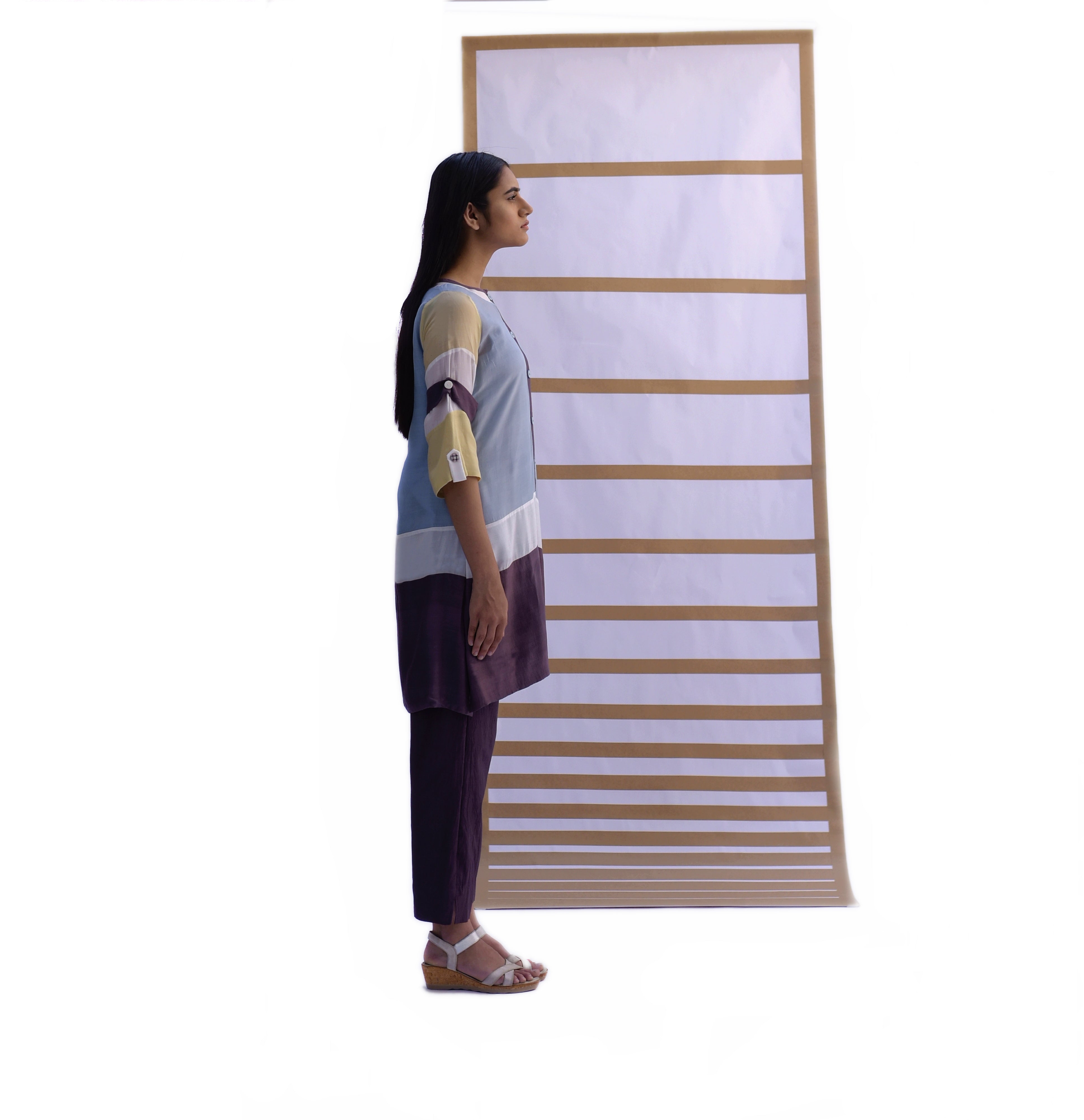 Shirt Tunic & Pants - Sky Blue & Black Plum Co-ord set