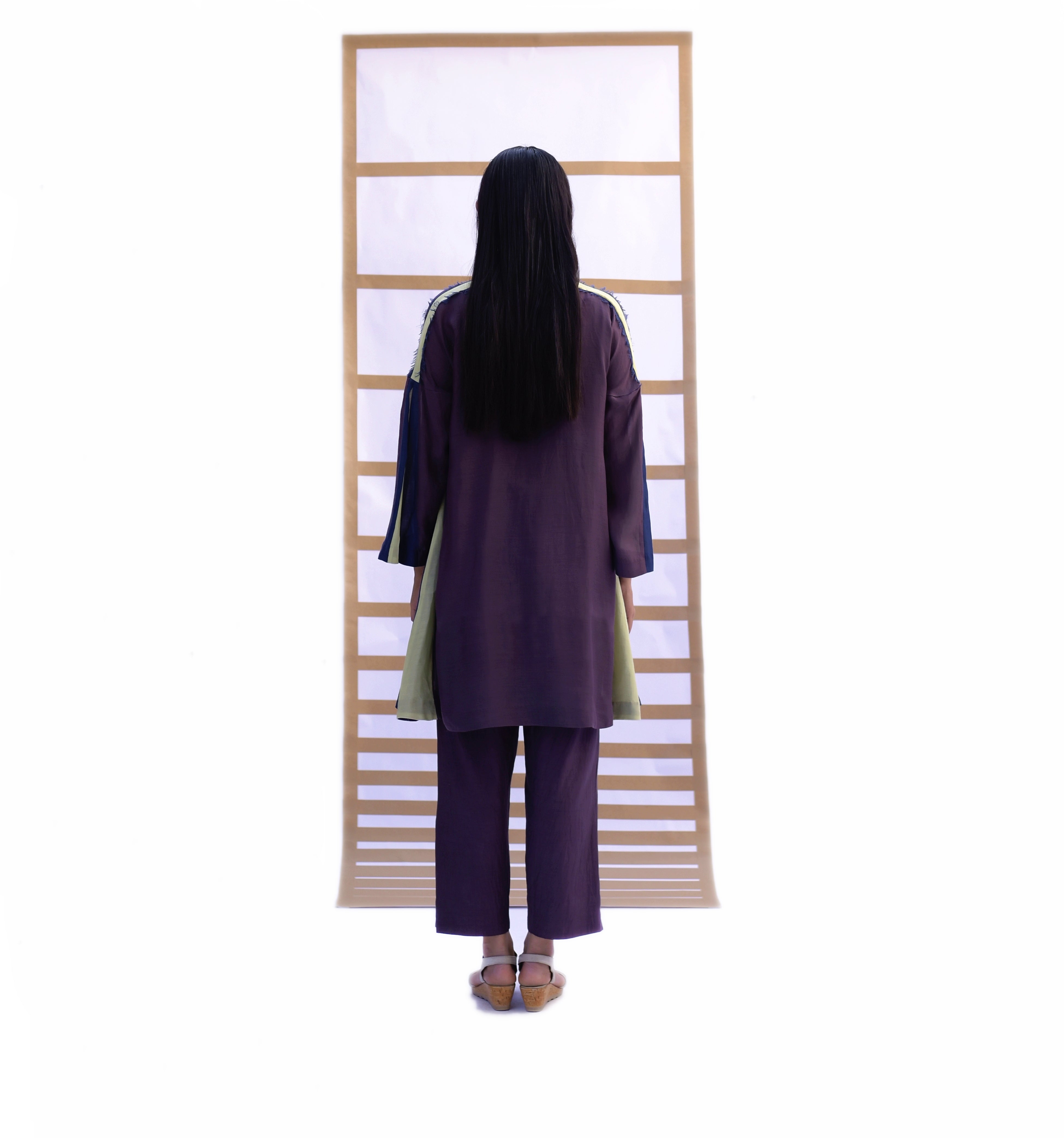 Fringed Tunic & Pants - Black Plum color Co-ord set