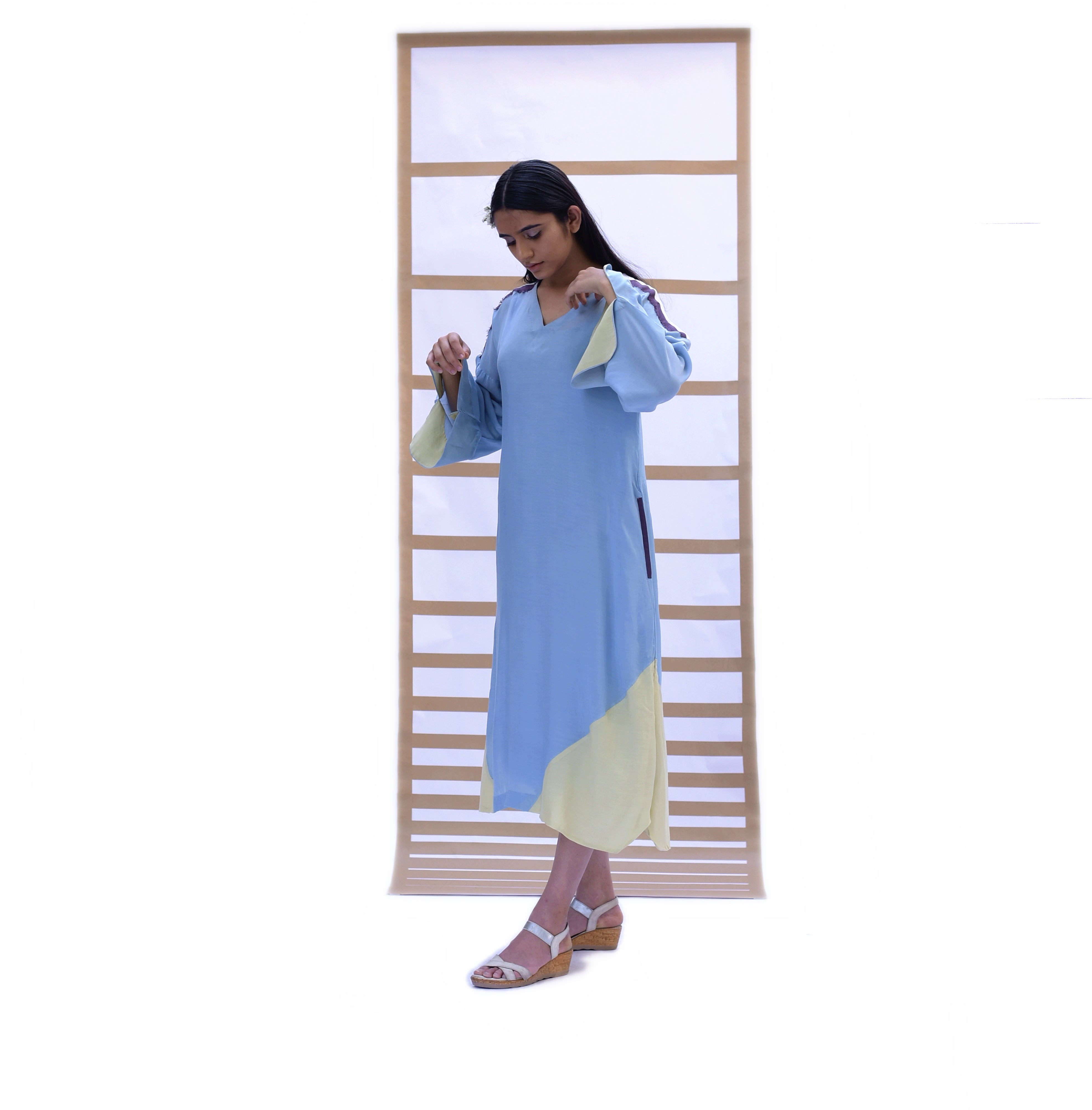 Fringed Long Dress - Sky Blue