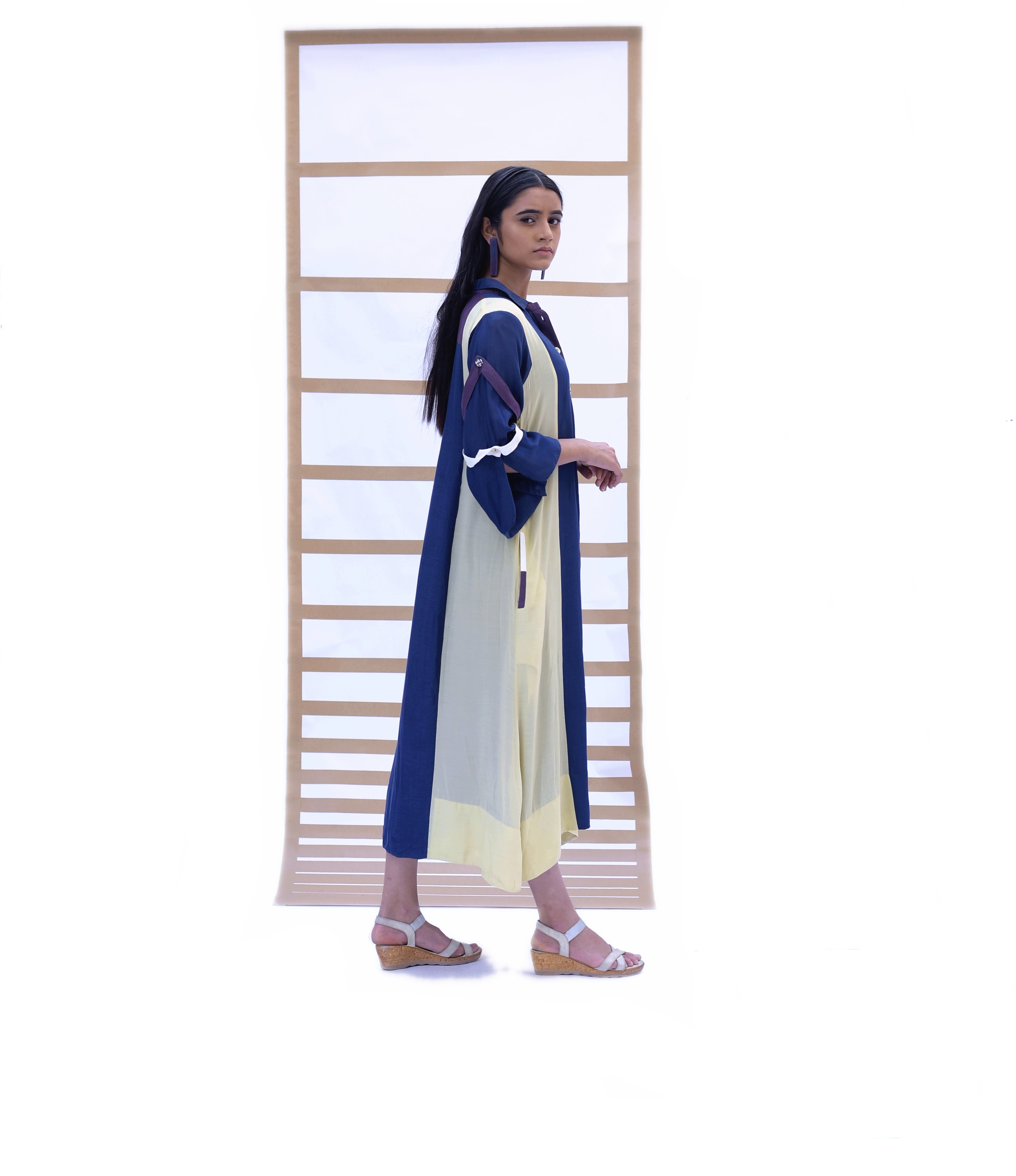 Long Shirt Dress - Indigo & Pistachio Green