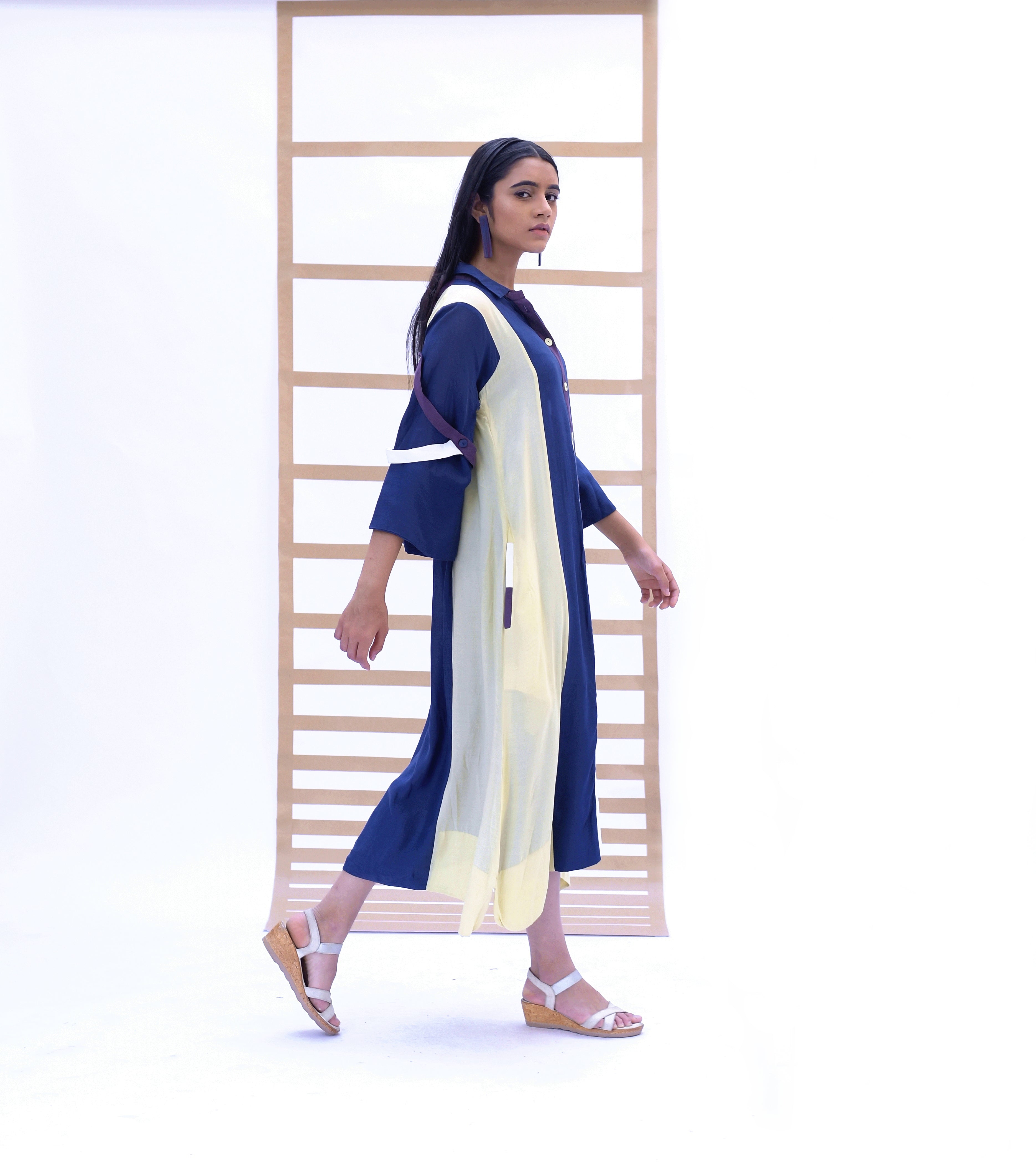 Long Shirt Dress - Indigo & Pistachio Green
