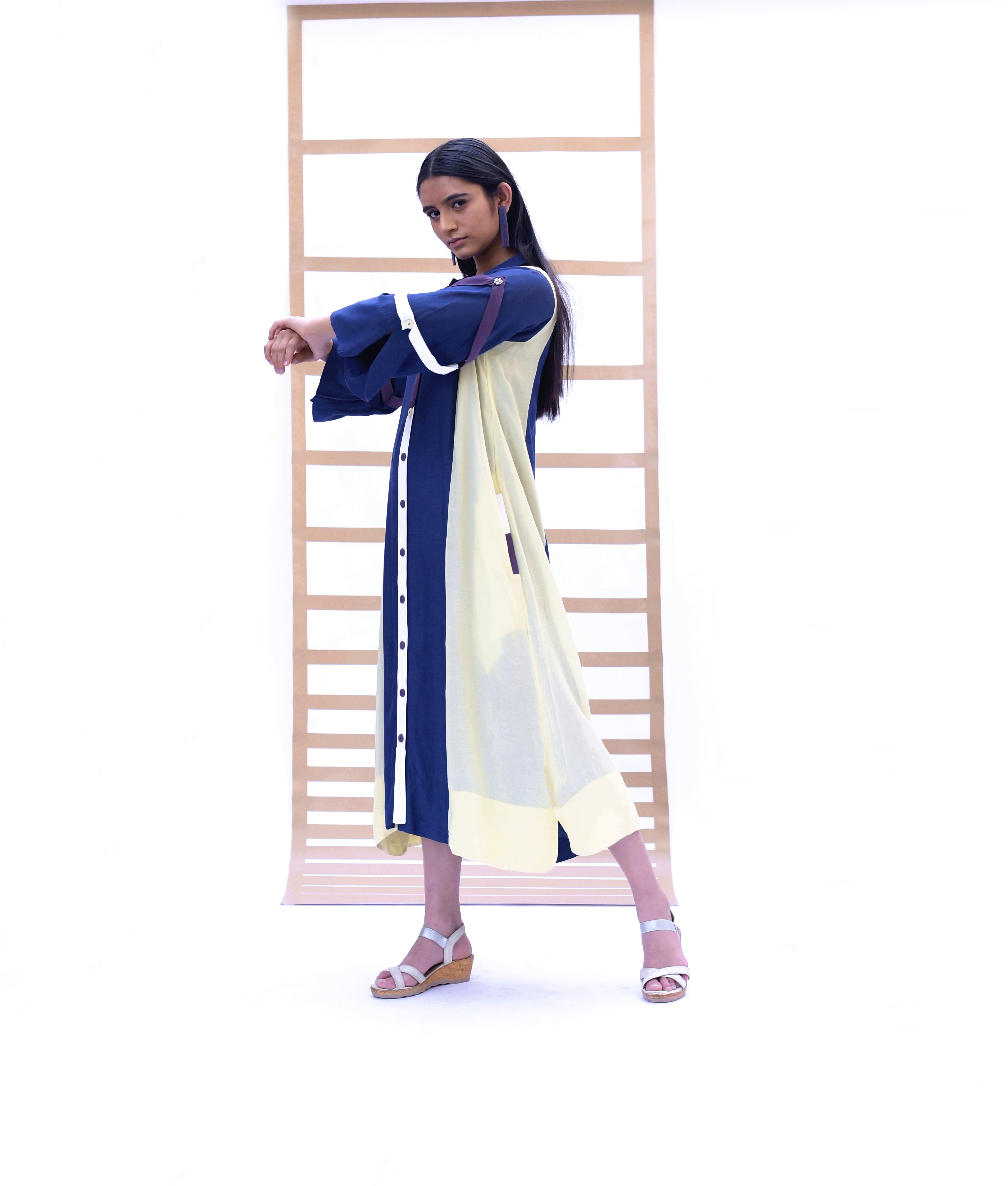 Long Shirt Dress - Indigo & Pistachio Green