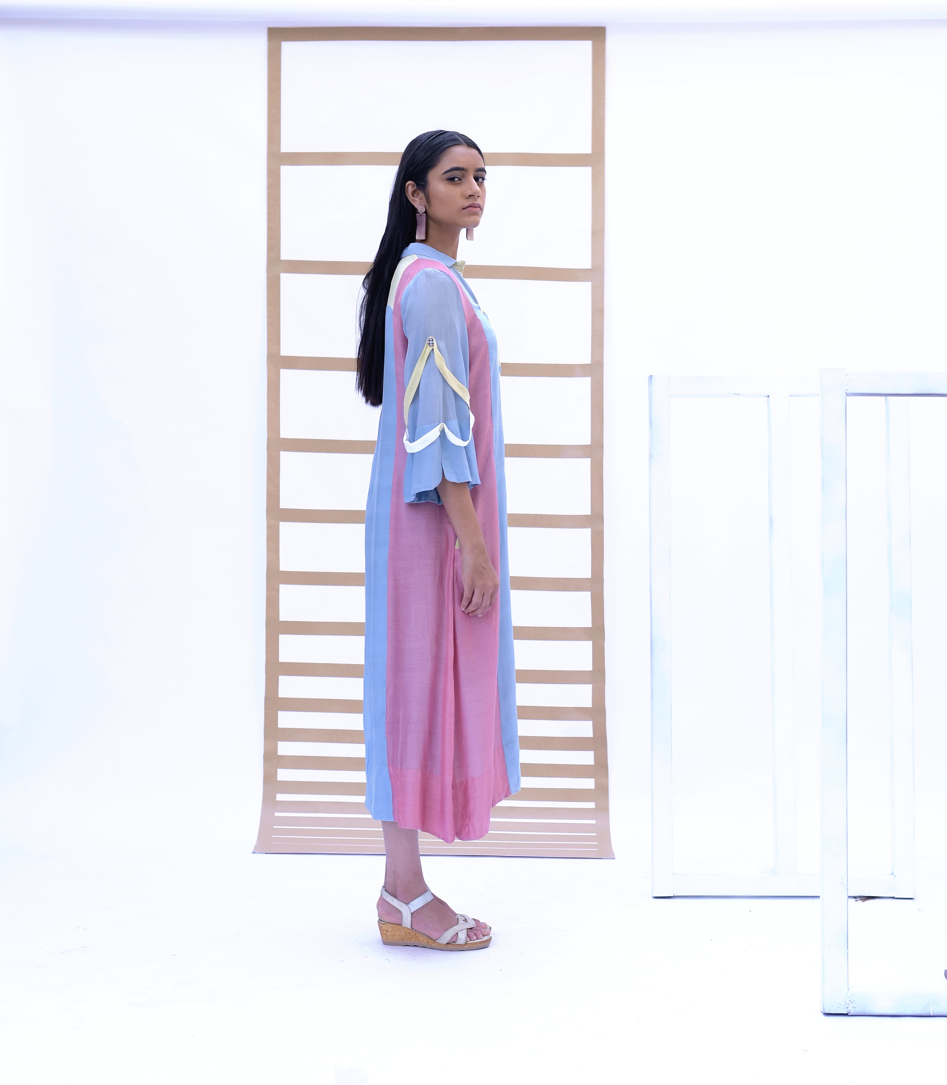 Long Shirt Dress - Sky Blue & Sunset Pink