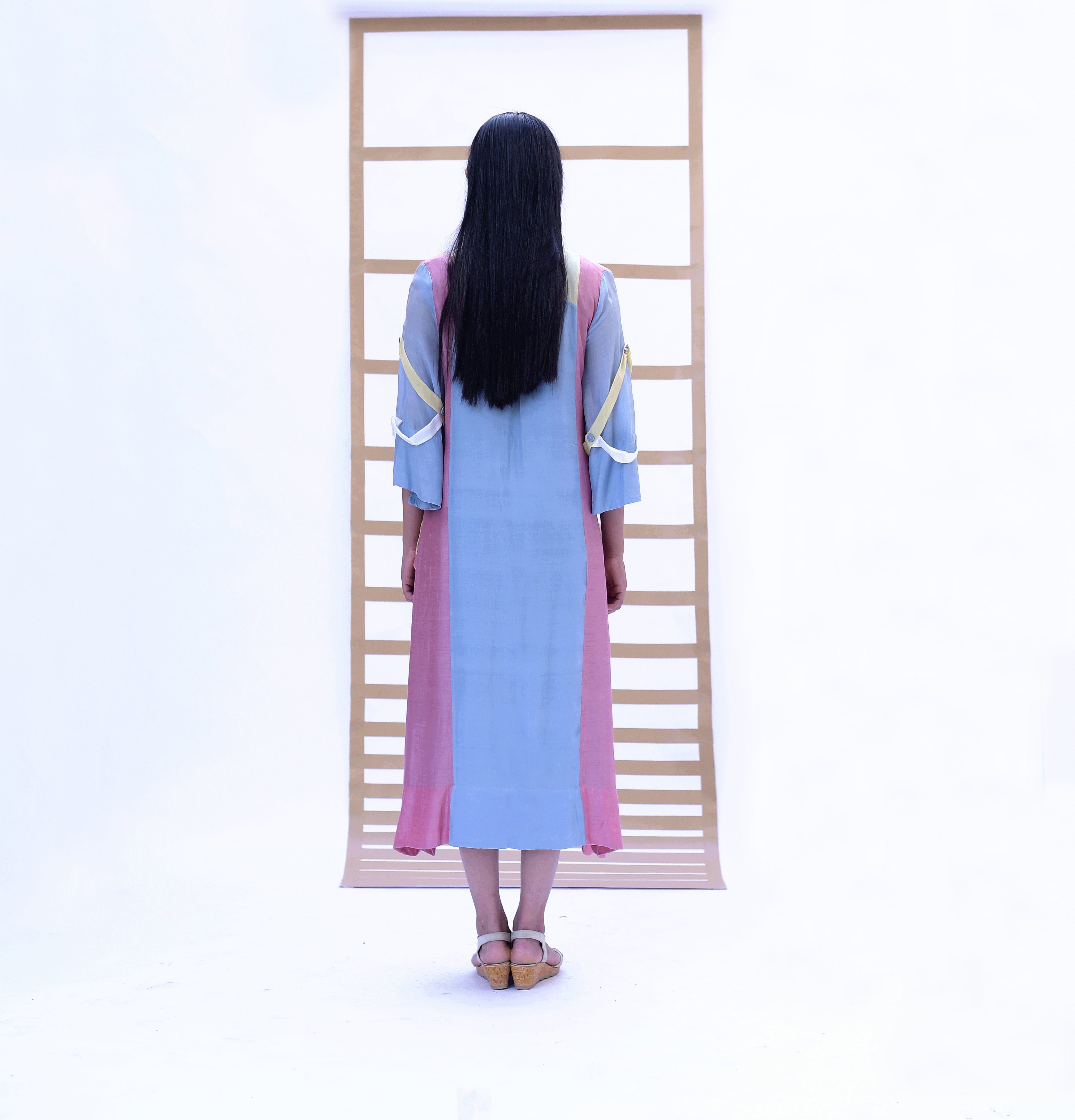 Long Shirt Dress - Sky Blue & Sunset Pink
