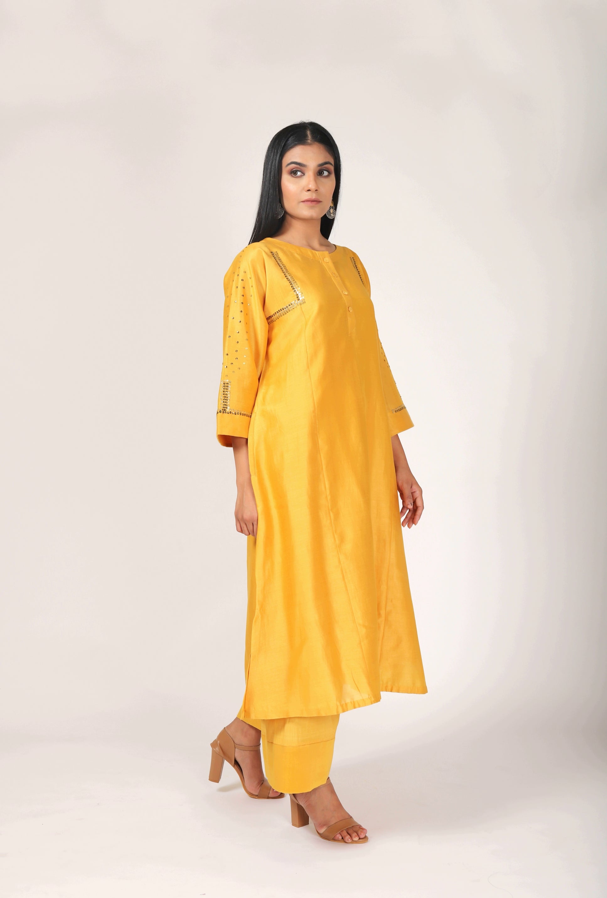 Yellow Ladies Kurta with hand embroidery