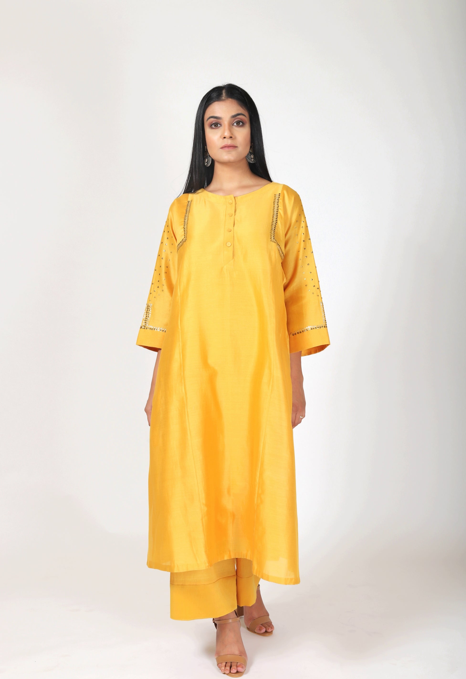 Chanderi Silk Kurta Set with handmade buttons