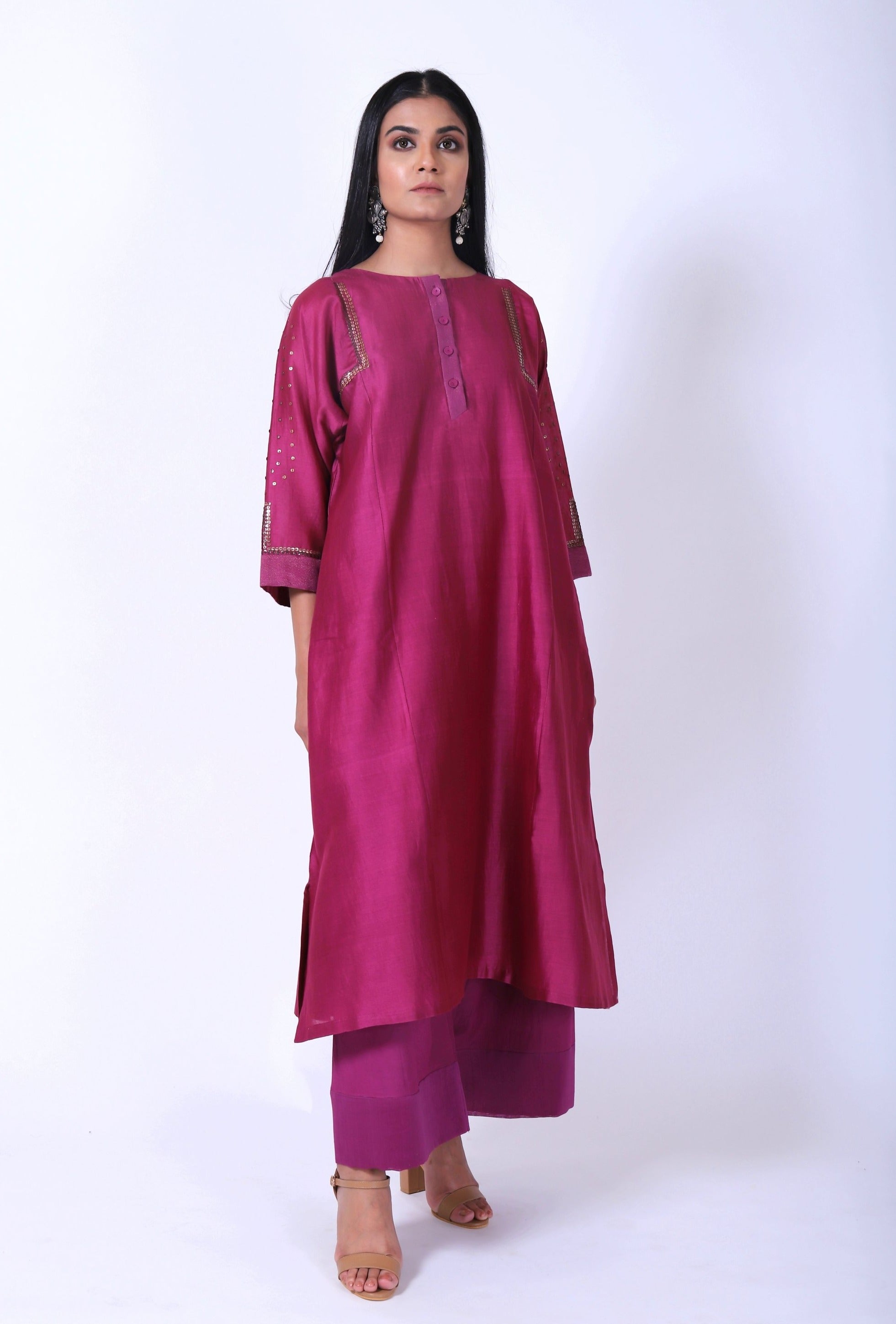 Mulberry Pink Tvaksati Panelled Kurta Set