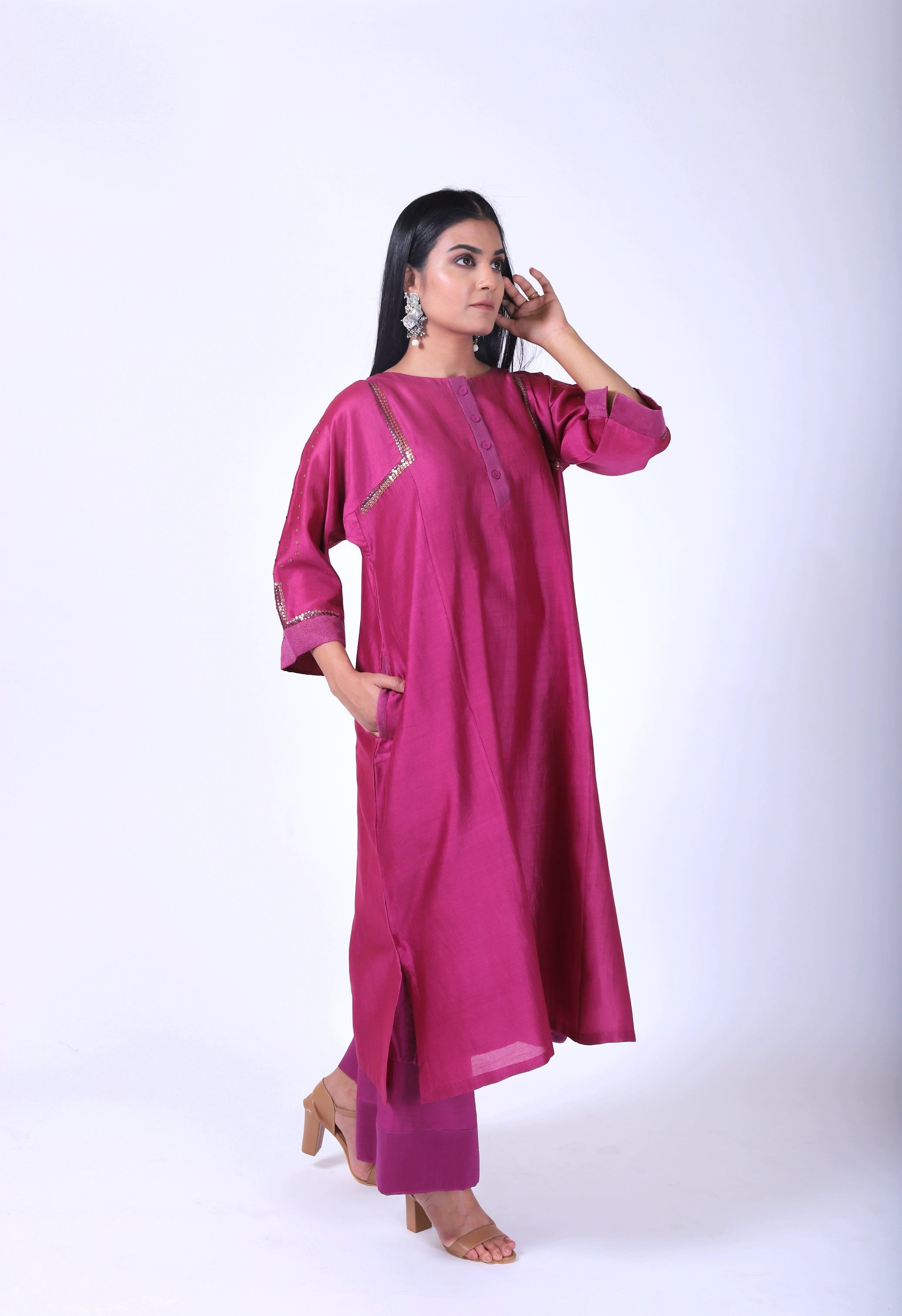 Mulberry Pink Tvaksati Panelled Kurta Set