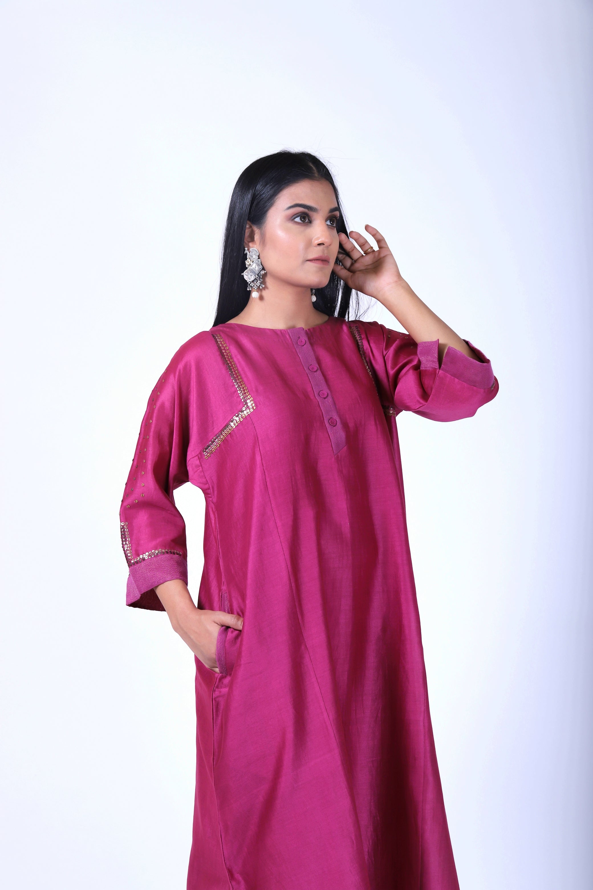 Mulberry Pink Tvaksati Panelled Kurta Set