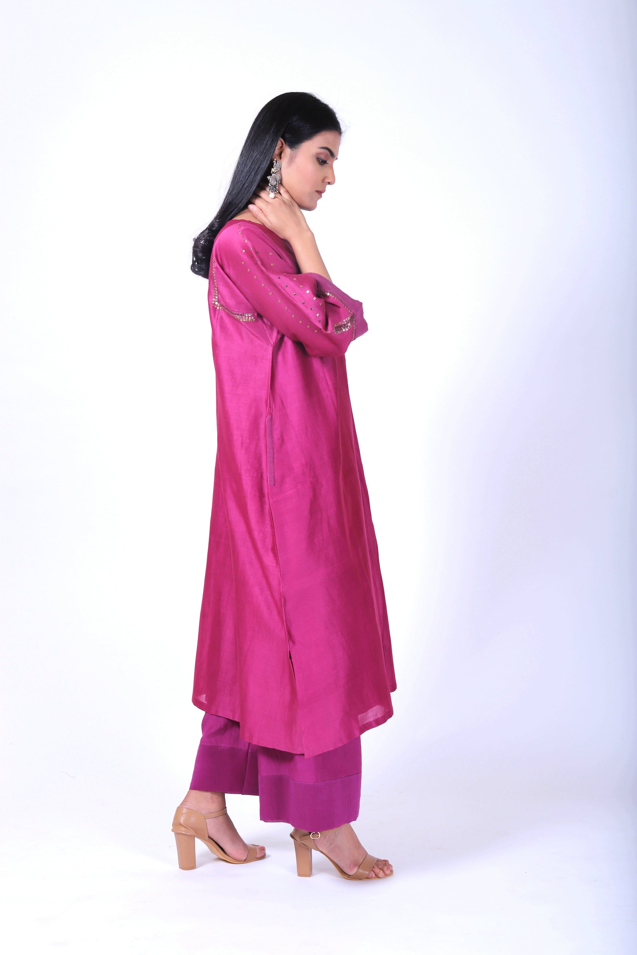 Mulberry Pink Tvaksati Panelled Kurta Set