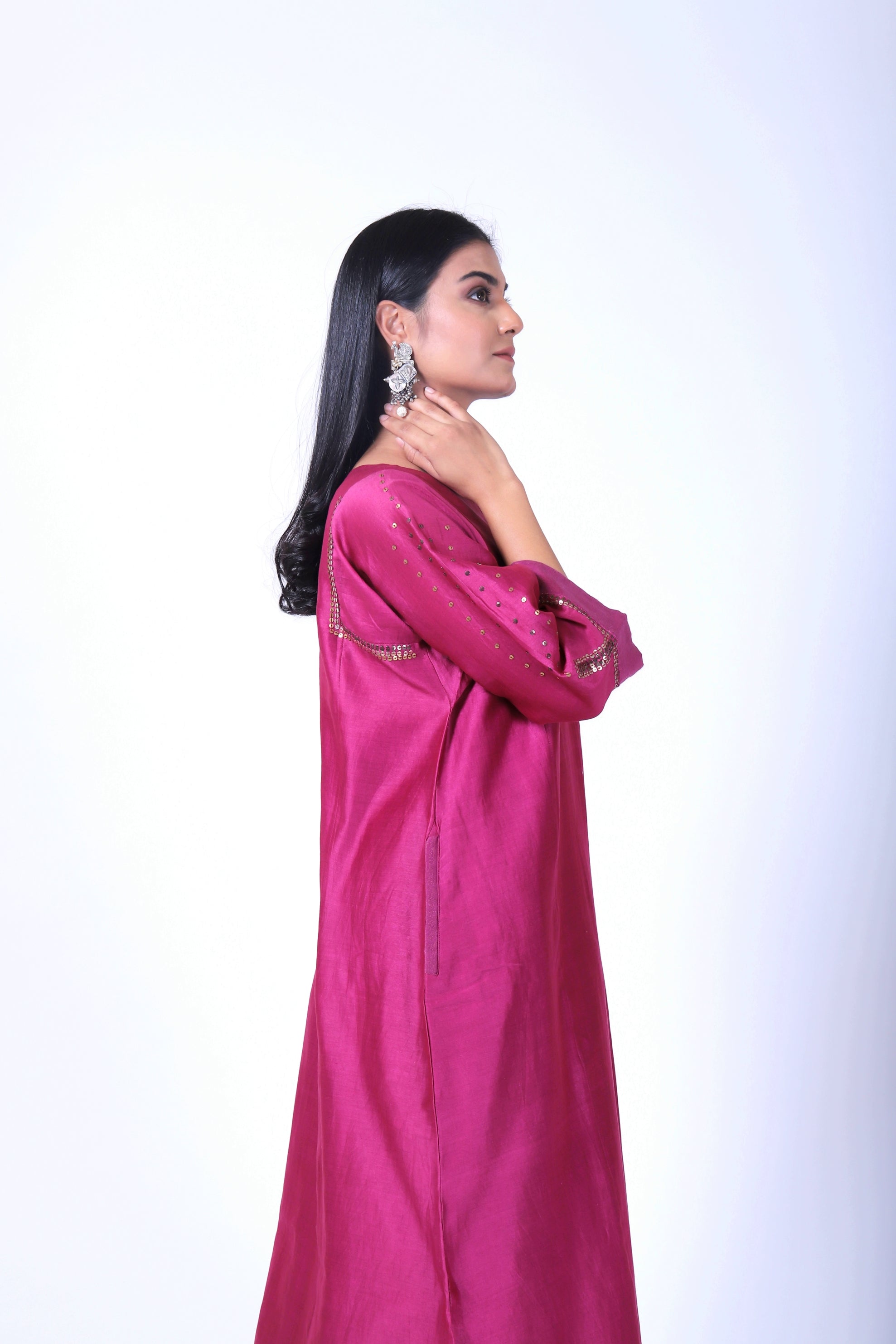 Mulberry Pink Tvaksati Panelled Kurta Set