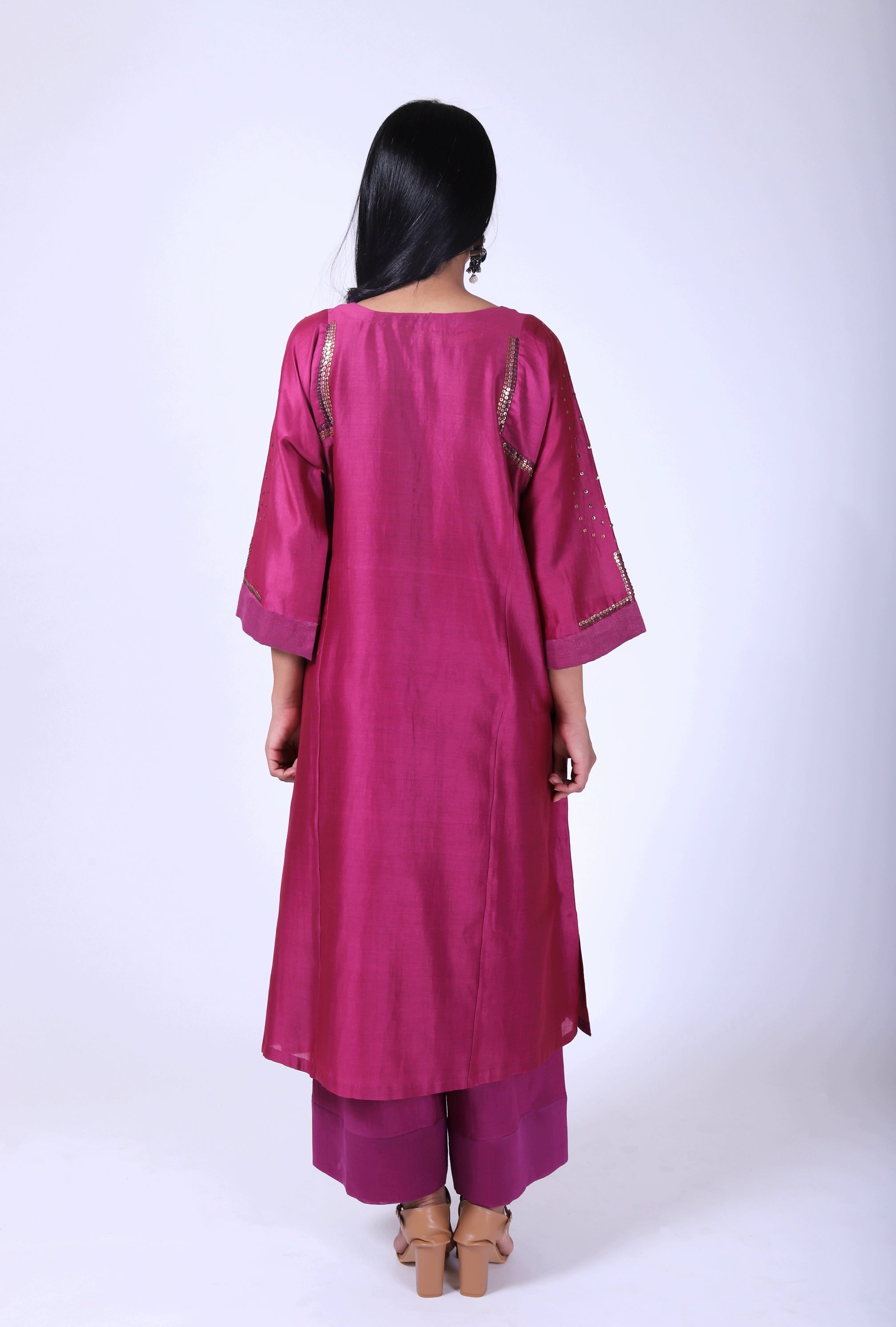 Mulberry Pink Tvaksati Panelled Kurta Set