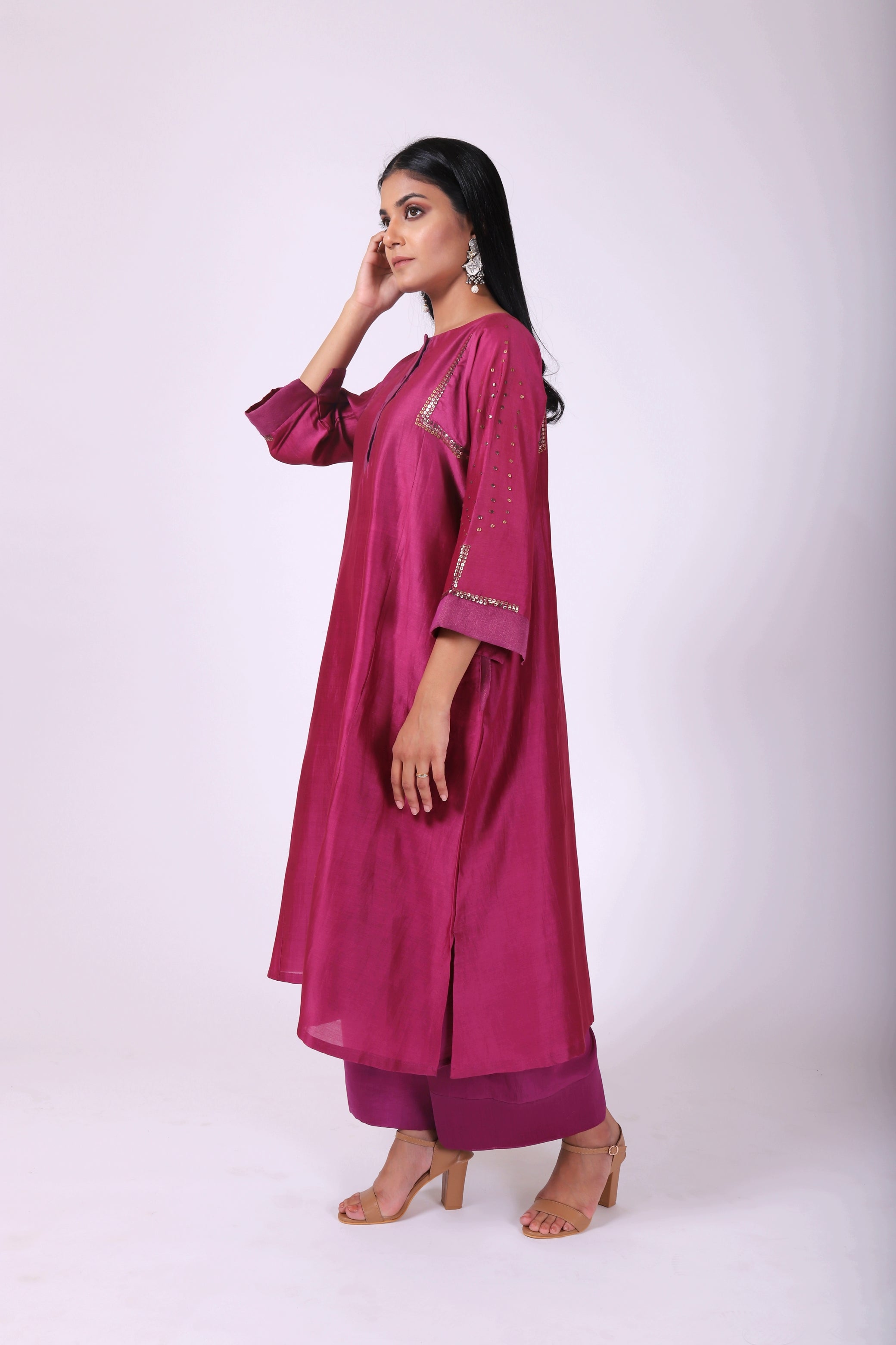 Mulberry Pink Tvaksati Panelled Kurta Set