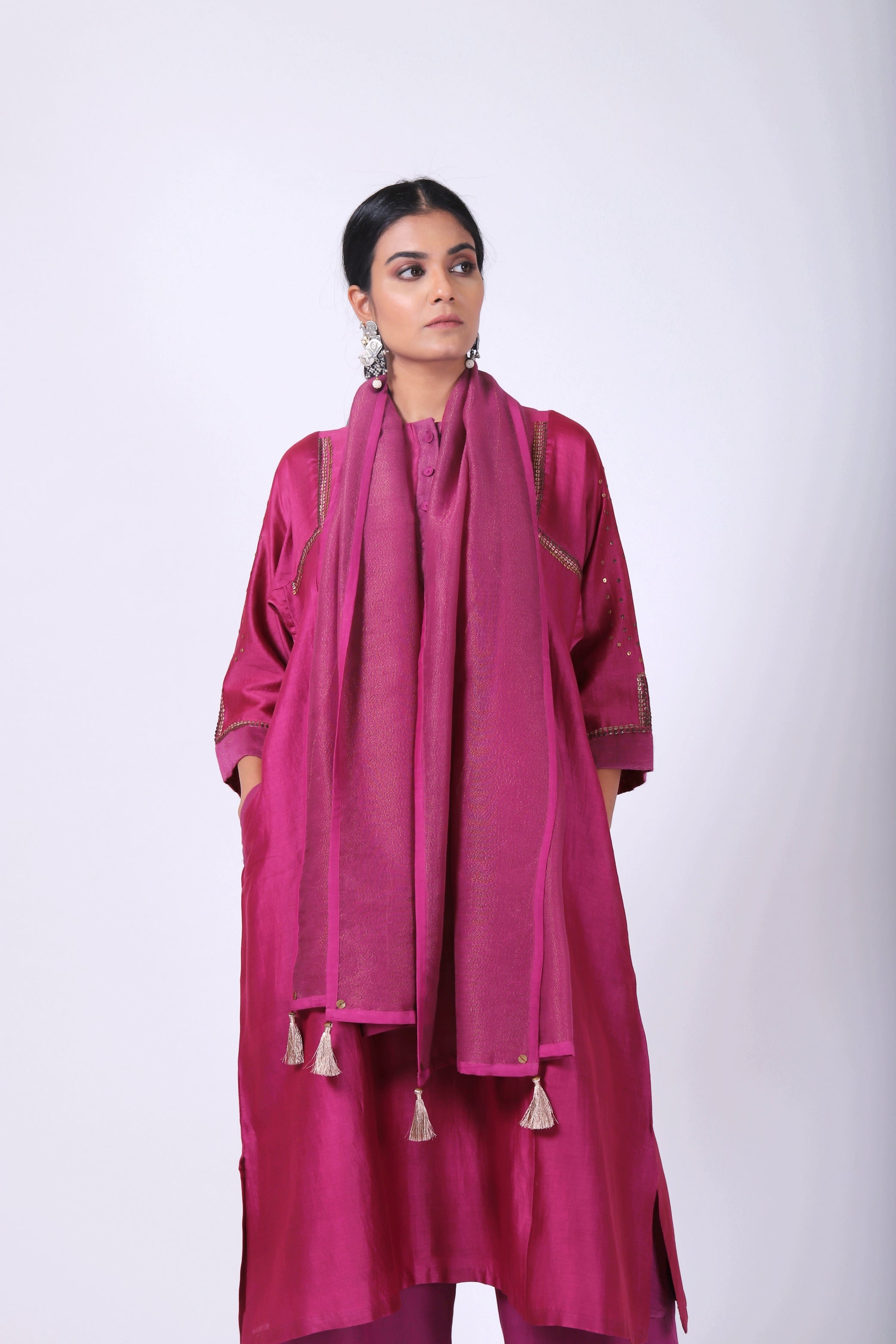 Mulberry Pink Tvaksati Panelled Kurta Set