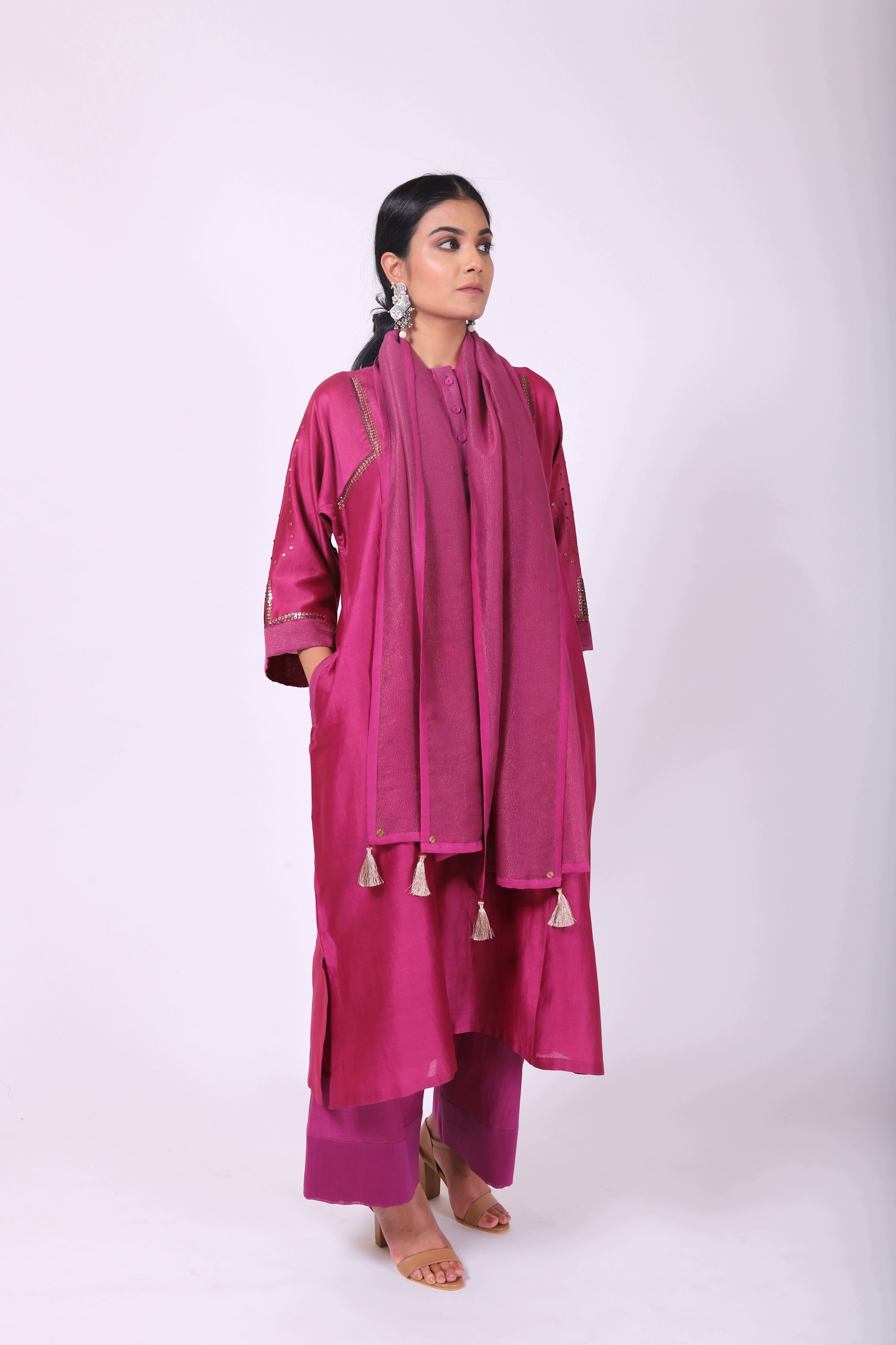 Mulberry Pink Tvaksati Panelled Kurta Set
