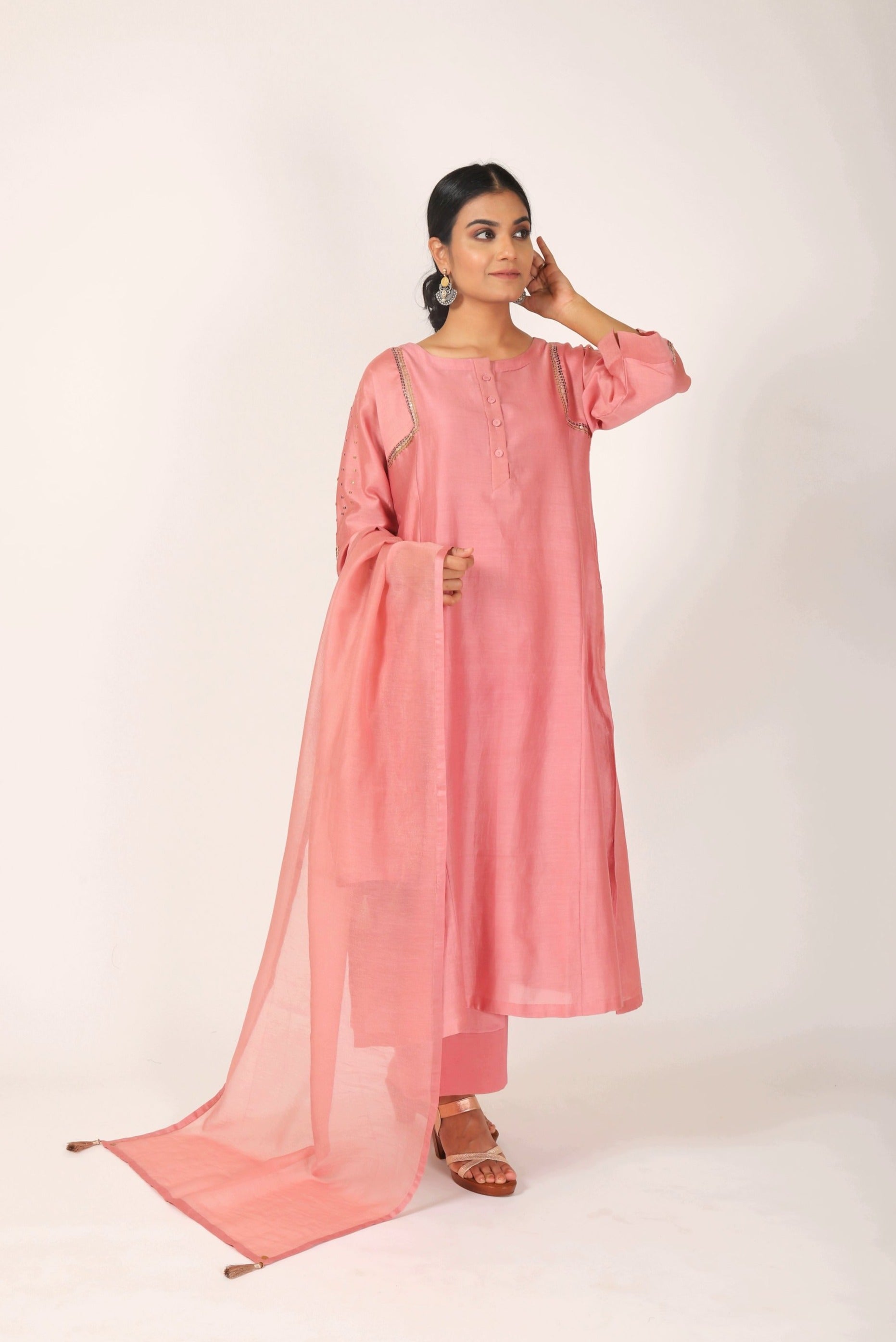 Sunset Pink Tvaksati Panelled Kurta Set