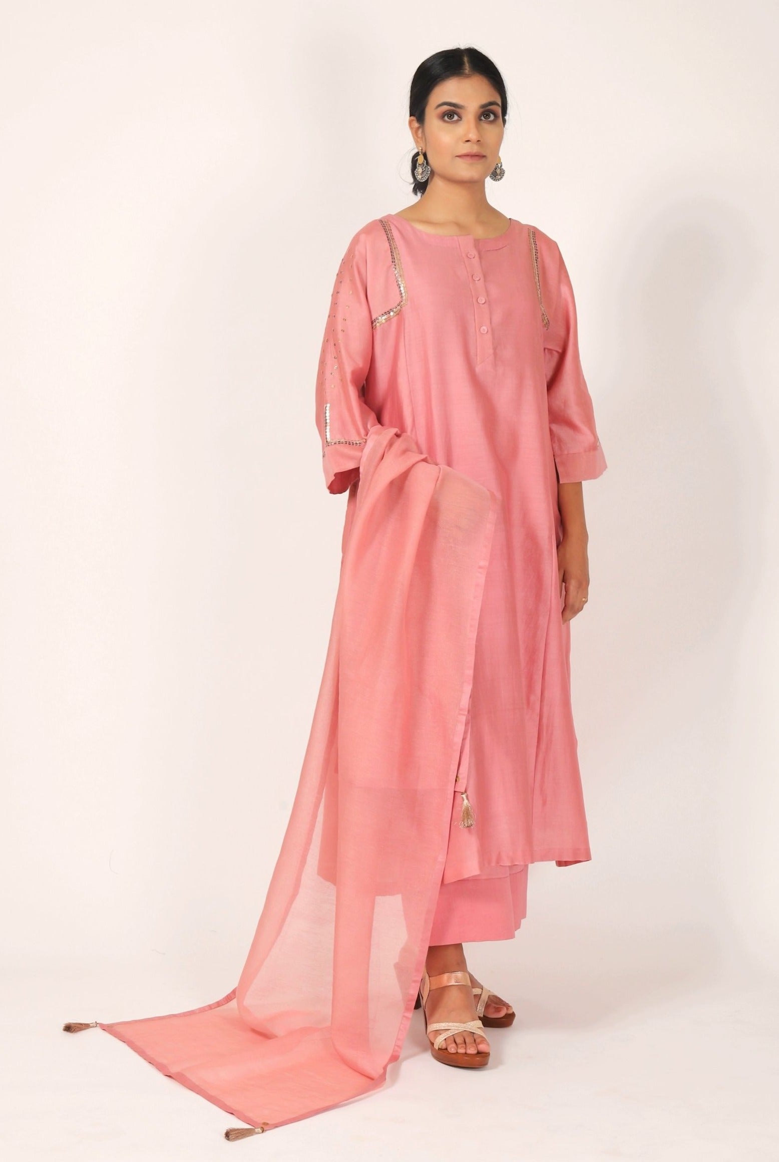 Sunset Pink Tvaksati Panelled Kurta Set