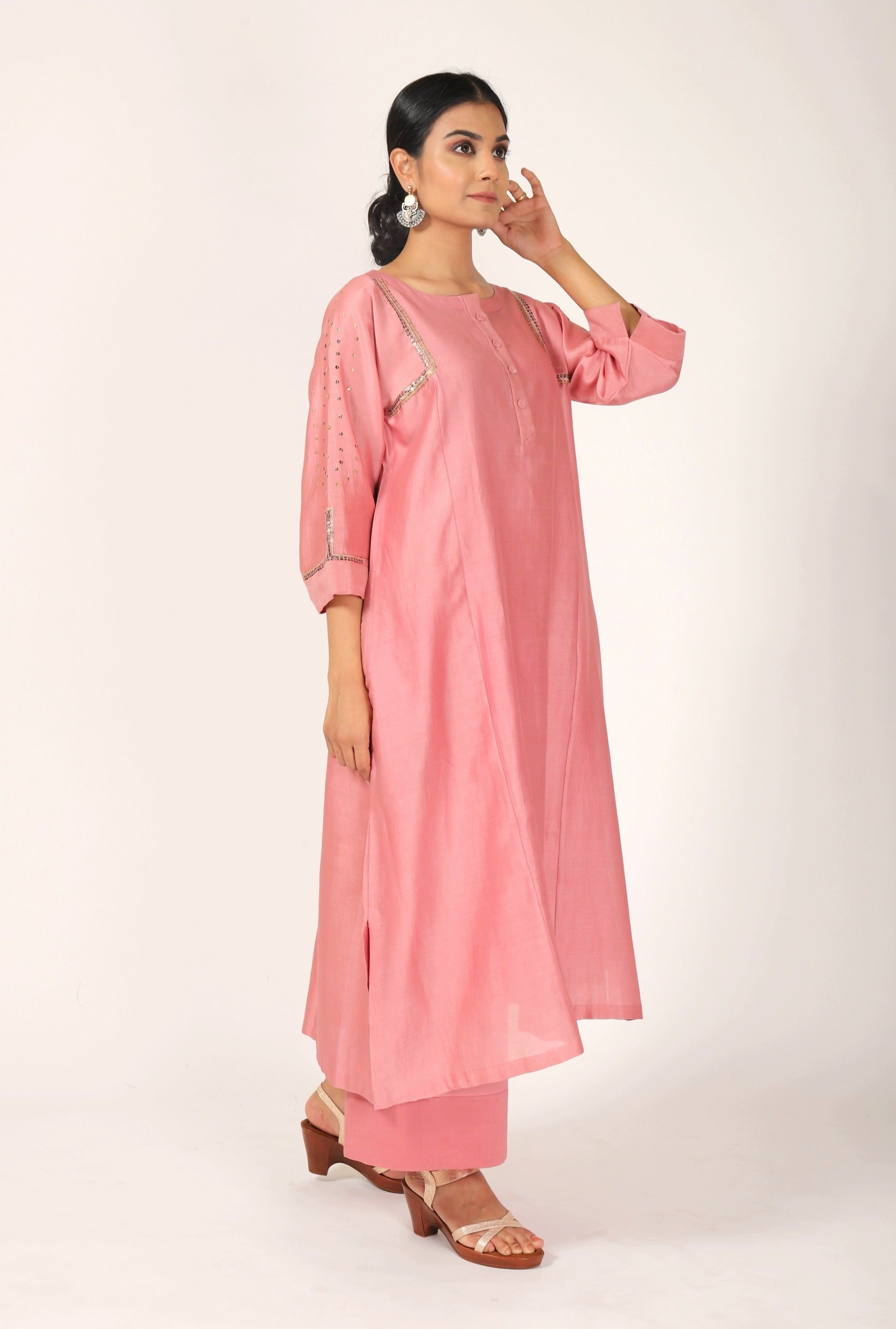 Sunset Pink Tvaksati Panelled Kurta Set