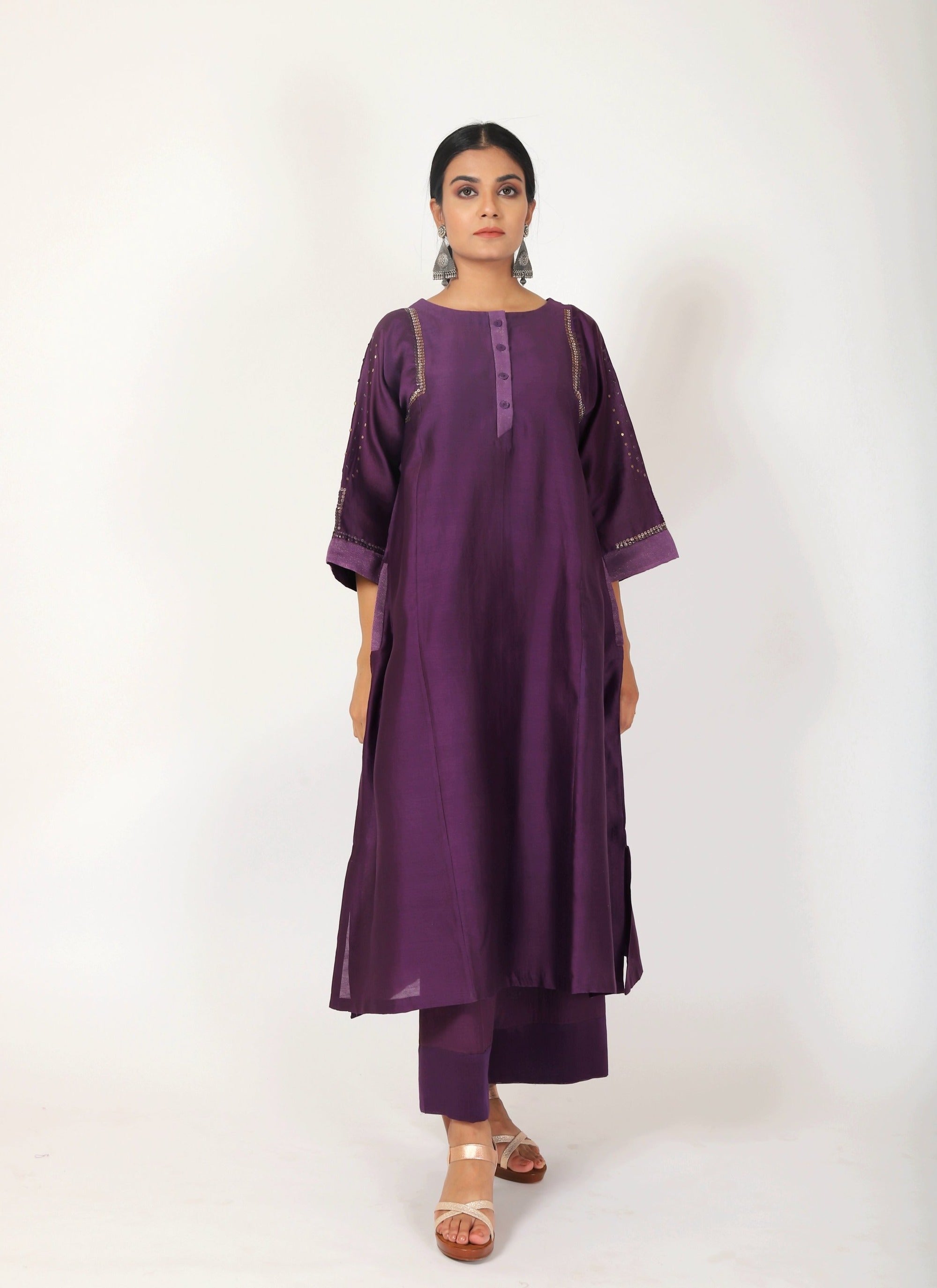 Byzantine Purple Tvaksati Panelled Kurta Set