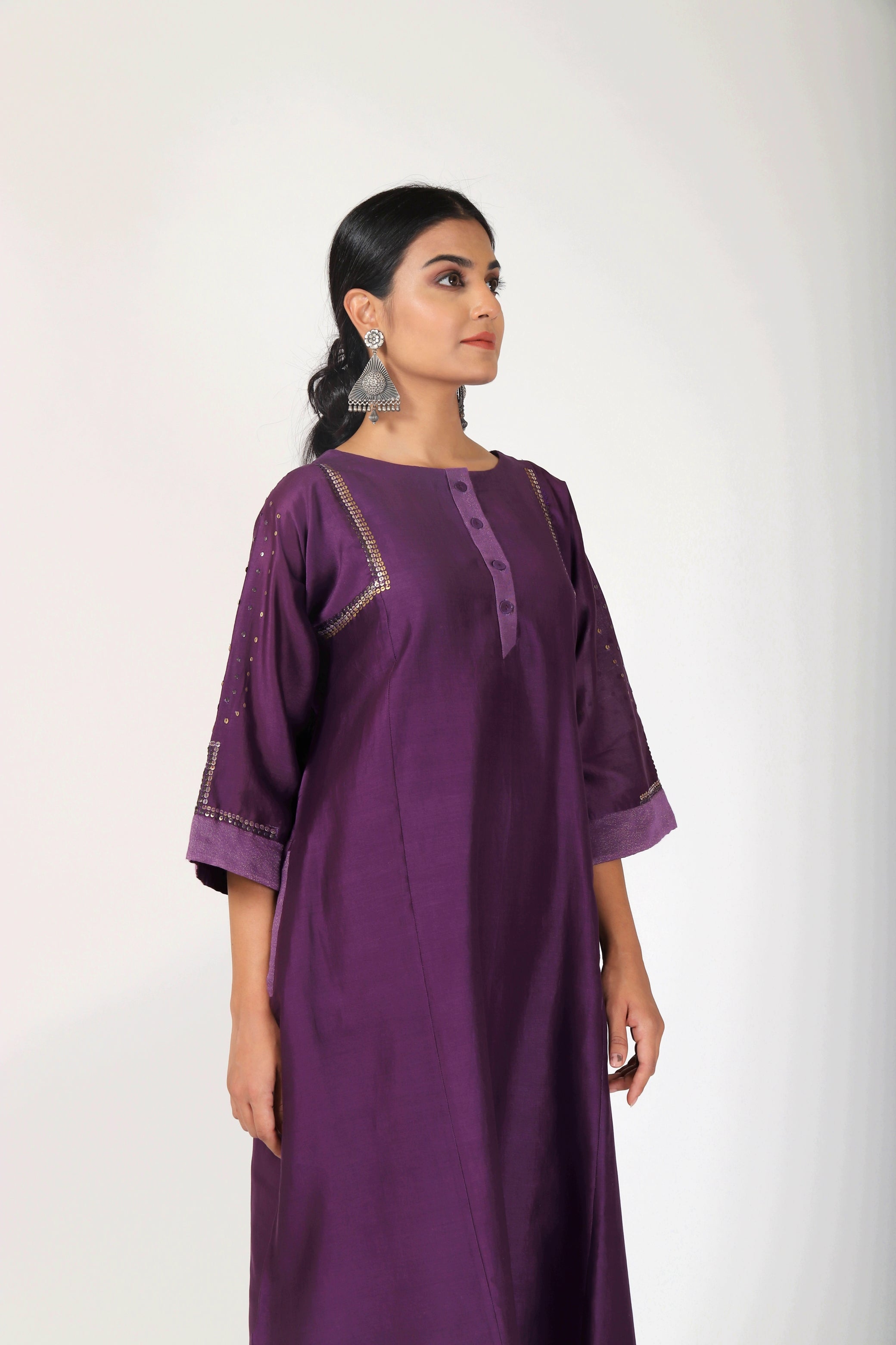 Byzantine Purple Tvaksati Panelled Kurta Set