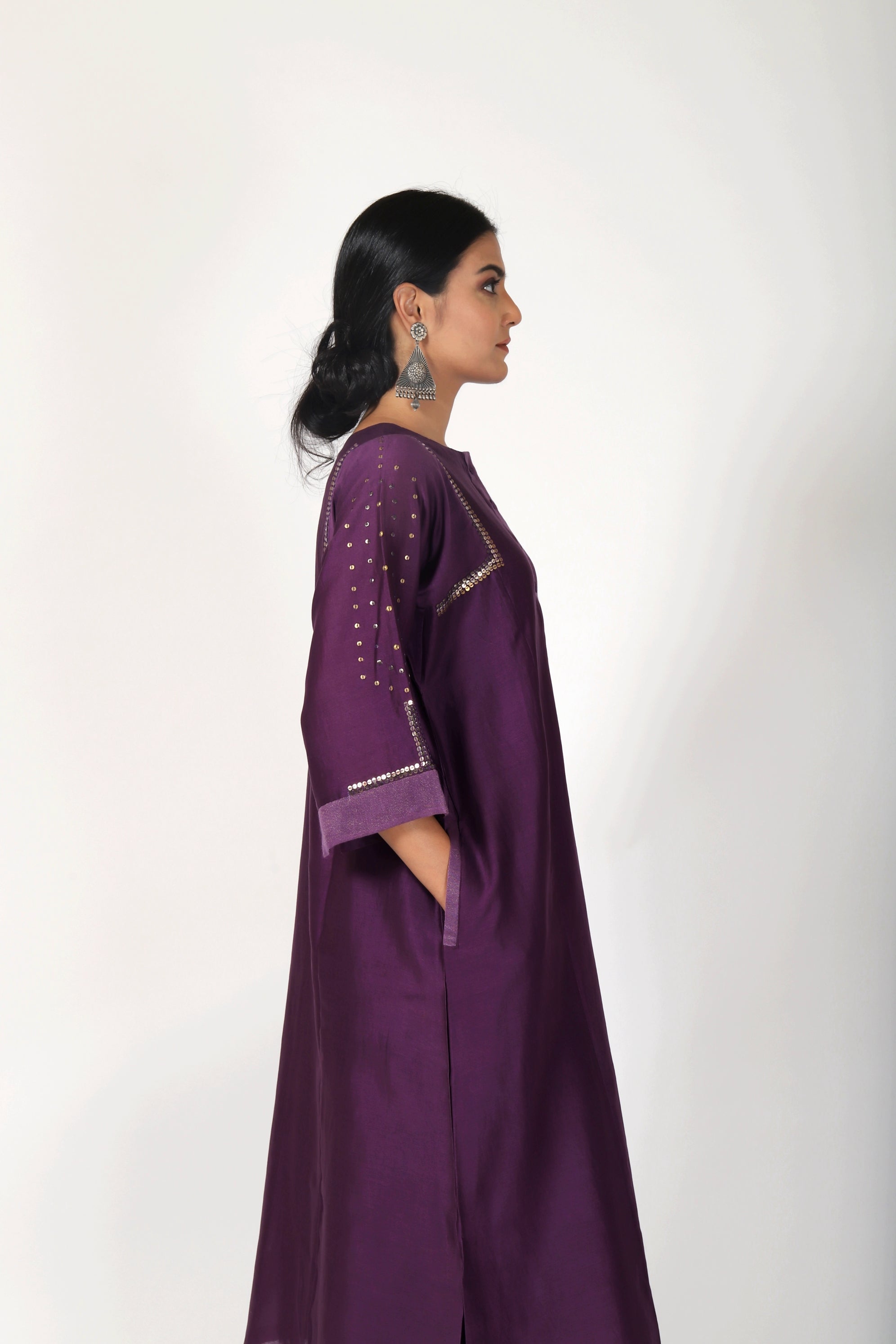 Byzantine Purple Tvaksati Panelled Kurta Set