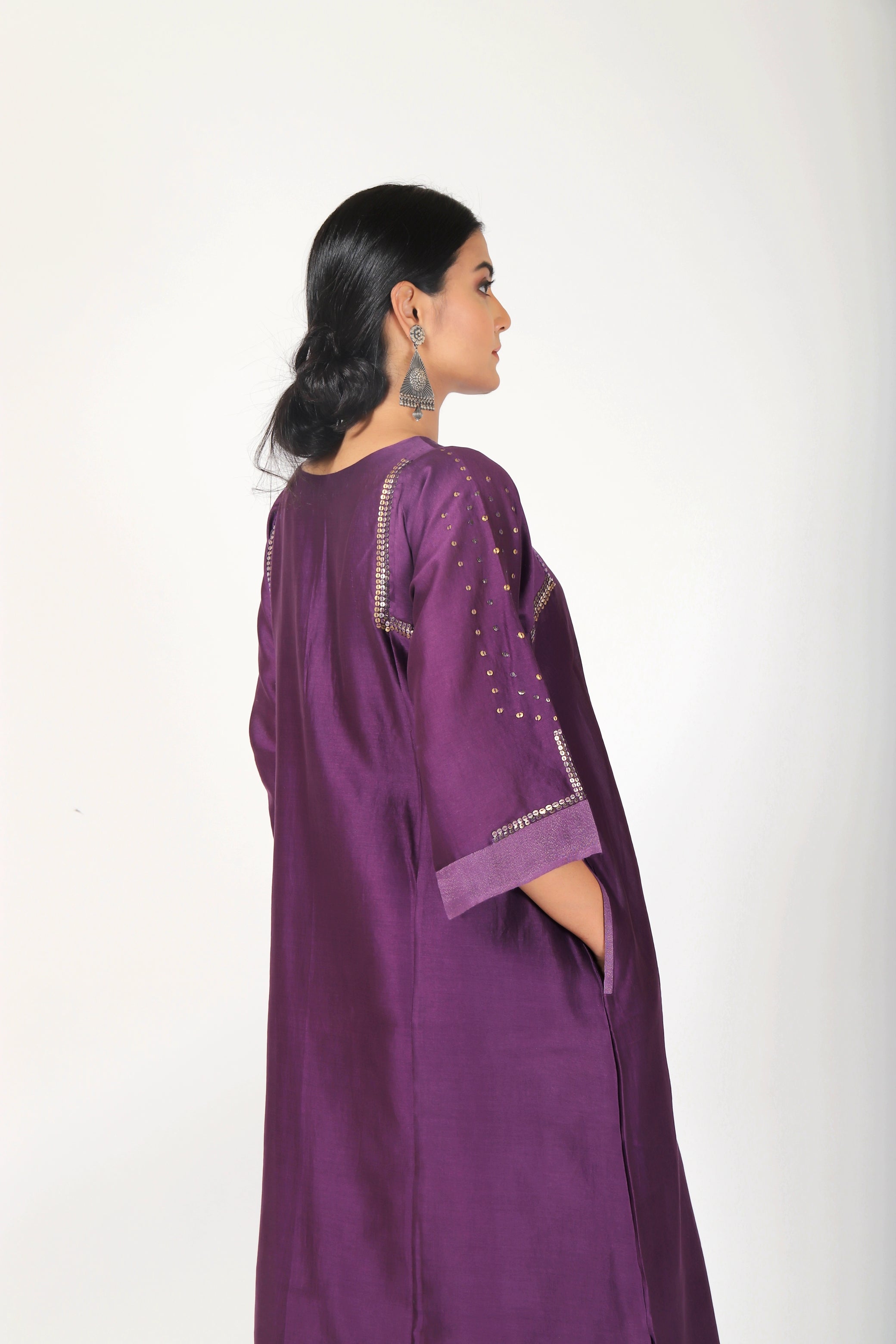 Byzantine Purple Tvaksati Panelled Kurta Set