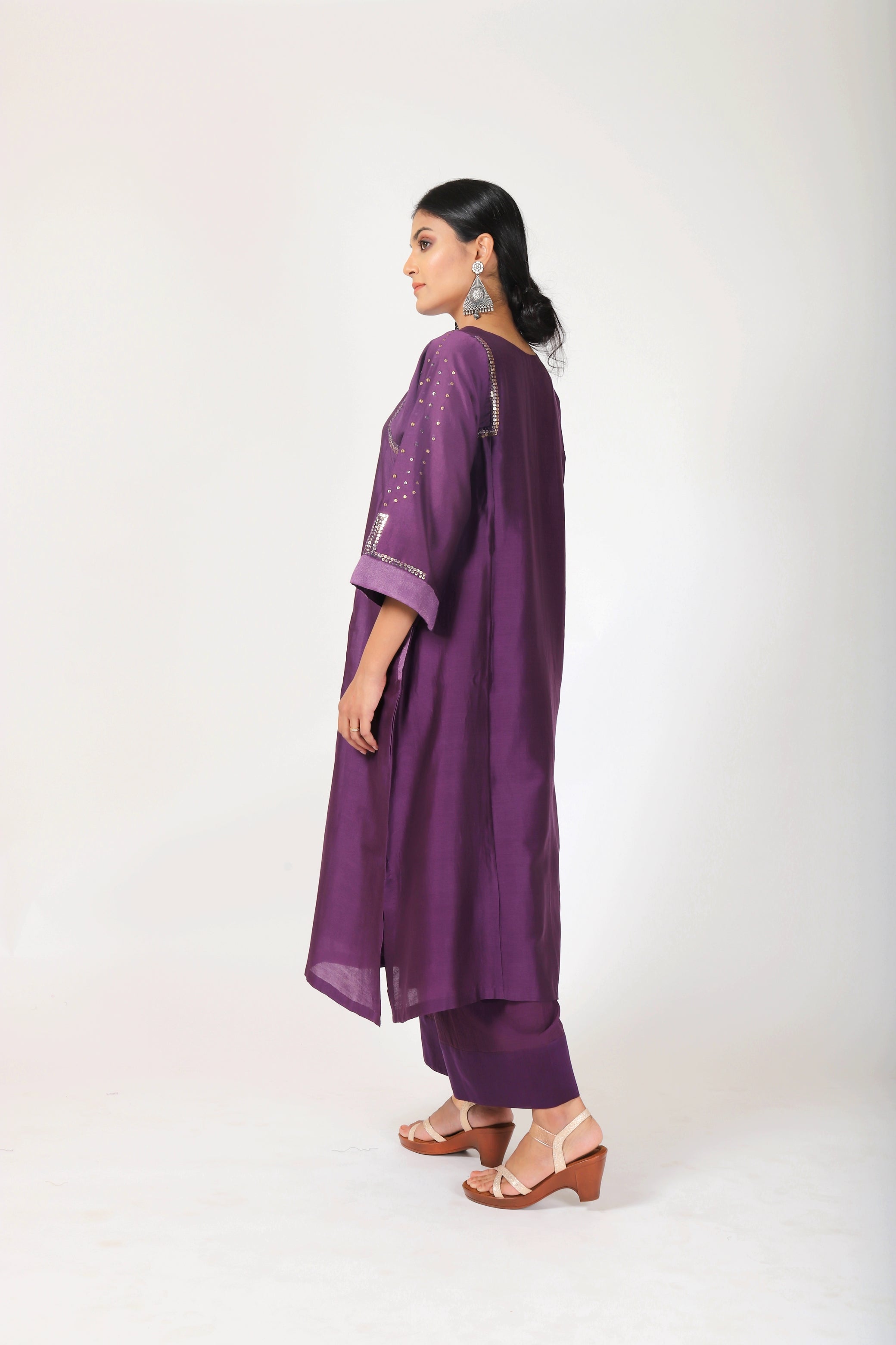 Byzantine Purple Tvaksati Panelled Kurta Set