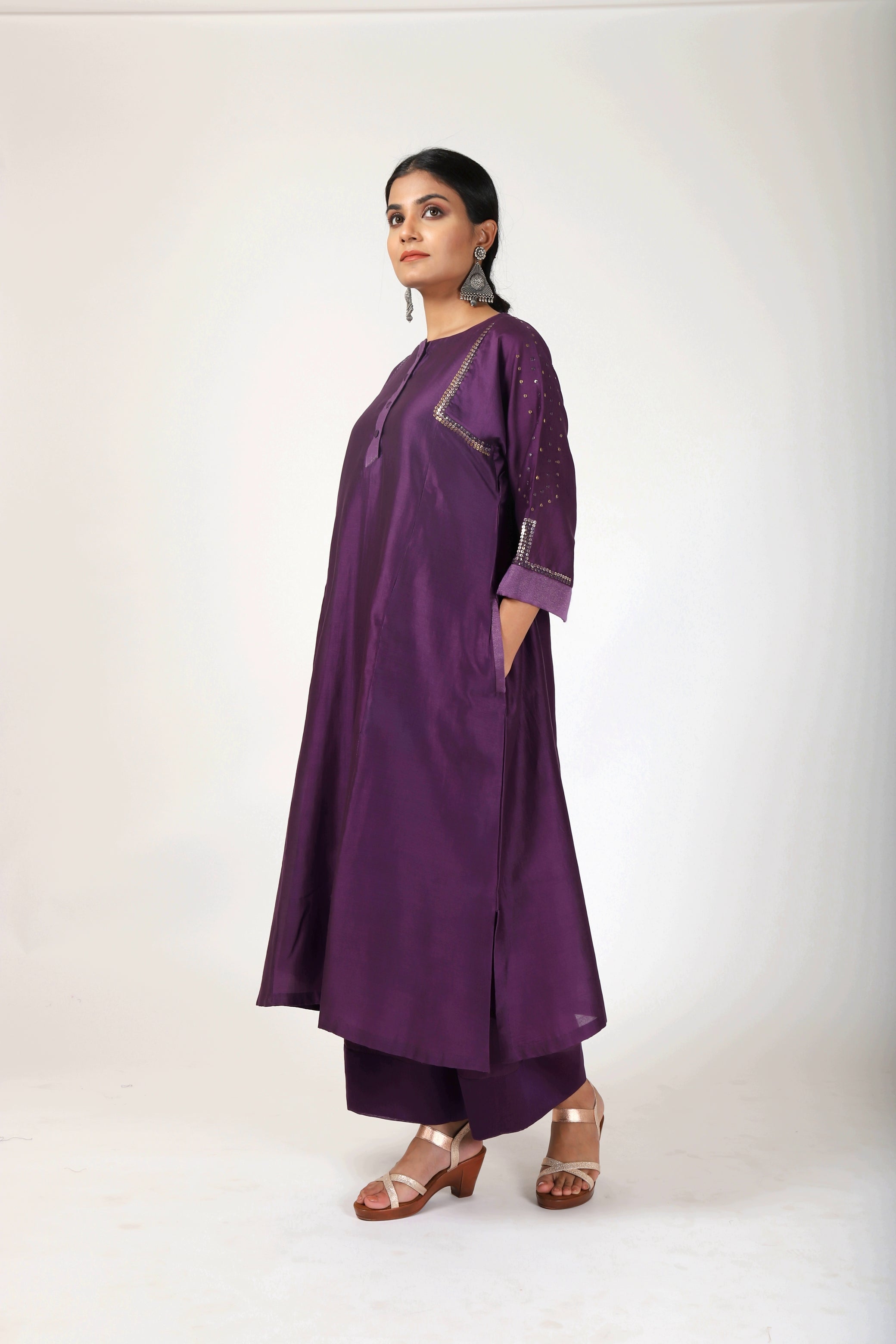 Byzantine Purple Tvaksati Panelled Kurta Set