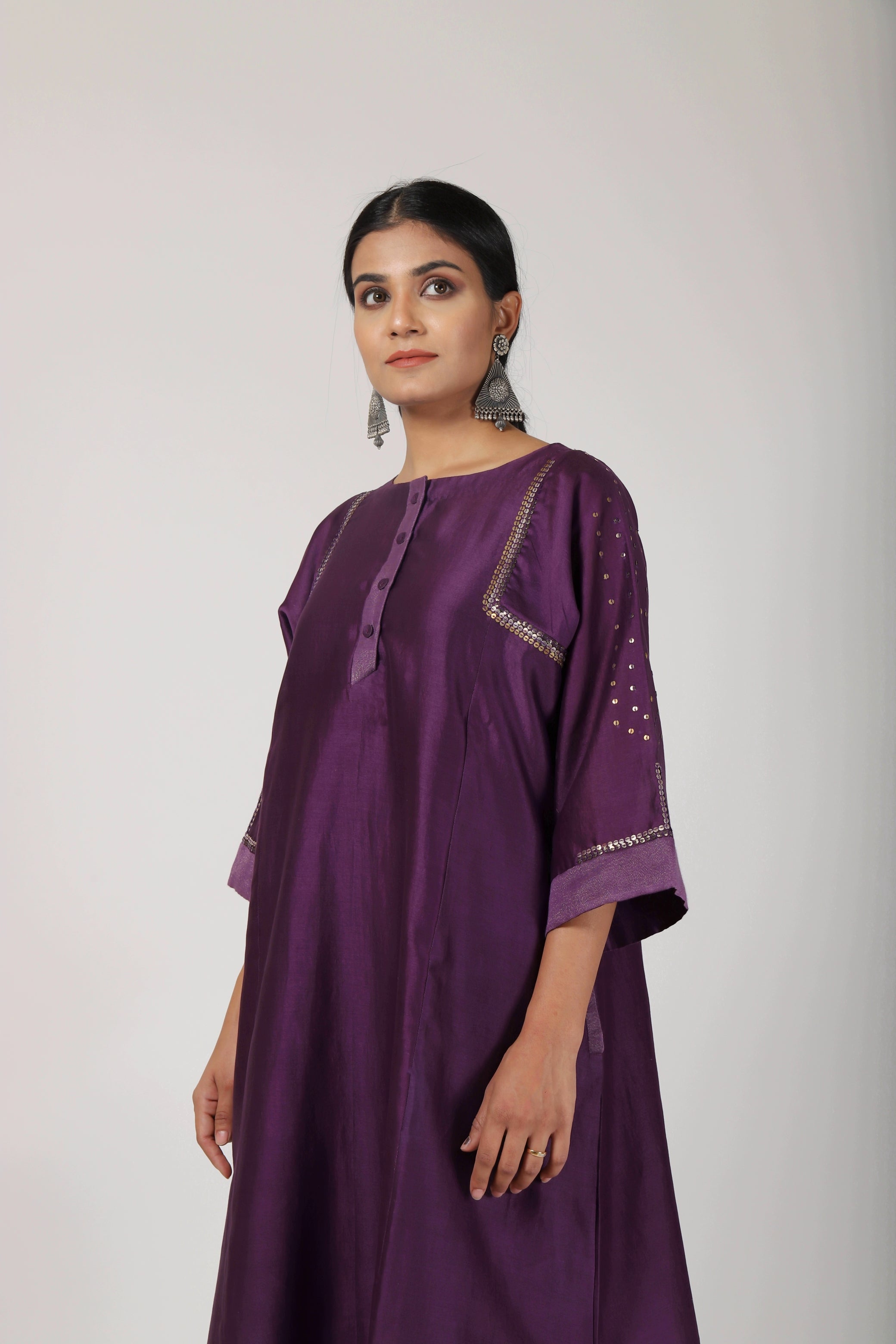 Byzantine Purple Tvaksati Panelled Kurta Set