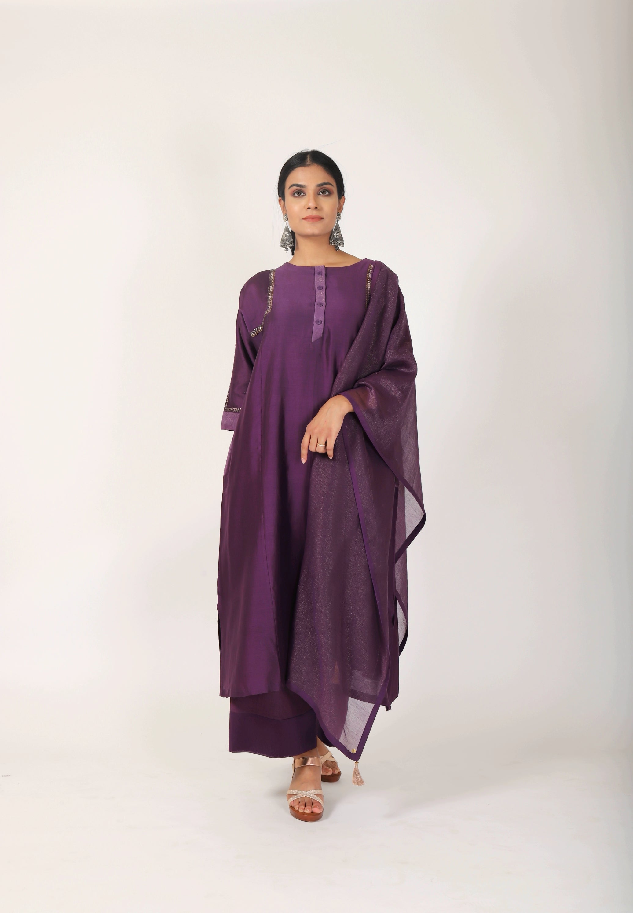 Byzantine Purple Tvaksati Panelled Kurta Set