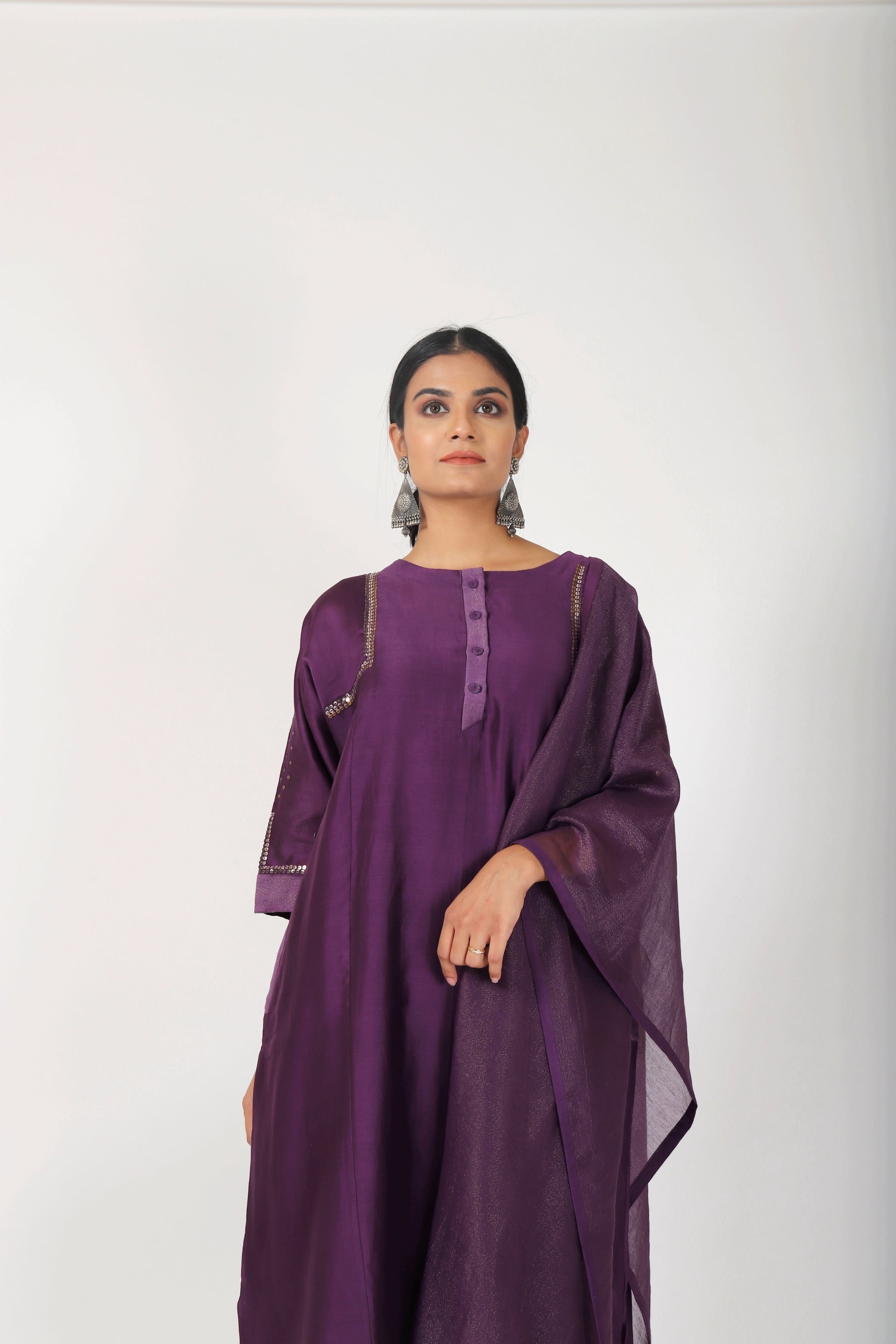 Byzantine Purple Tvaksati Panelled Kurta Set