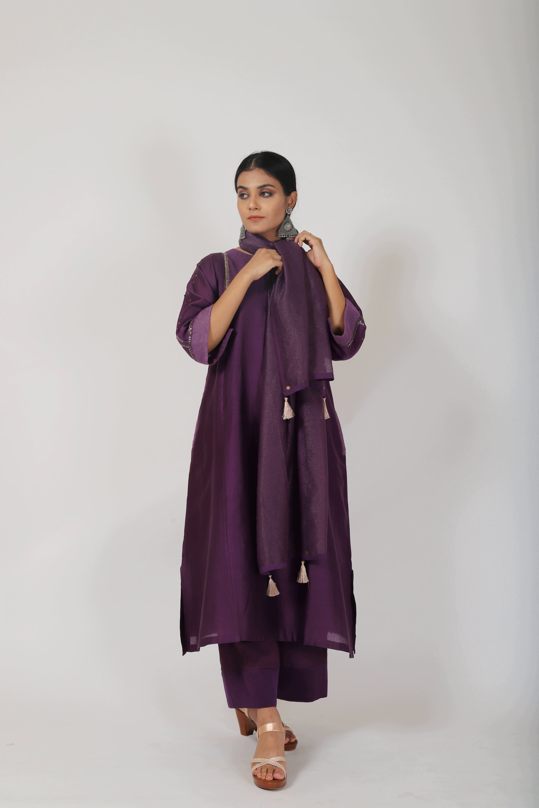 Byzantine Purple Tvaksati Panelled Kurta Set