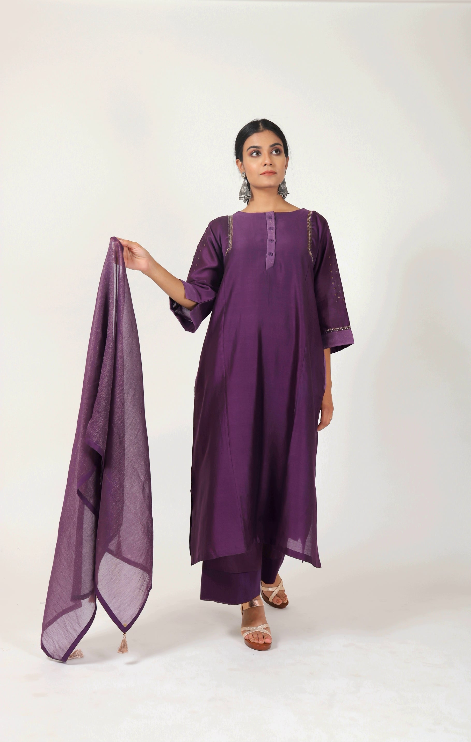 Byzantine Purple Tvaksati Panelled Kurta Set
