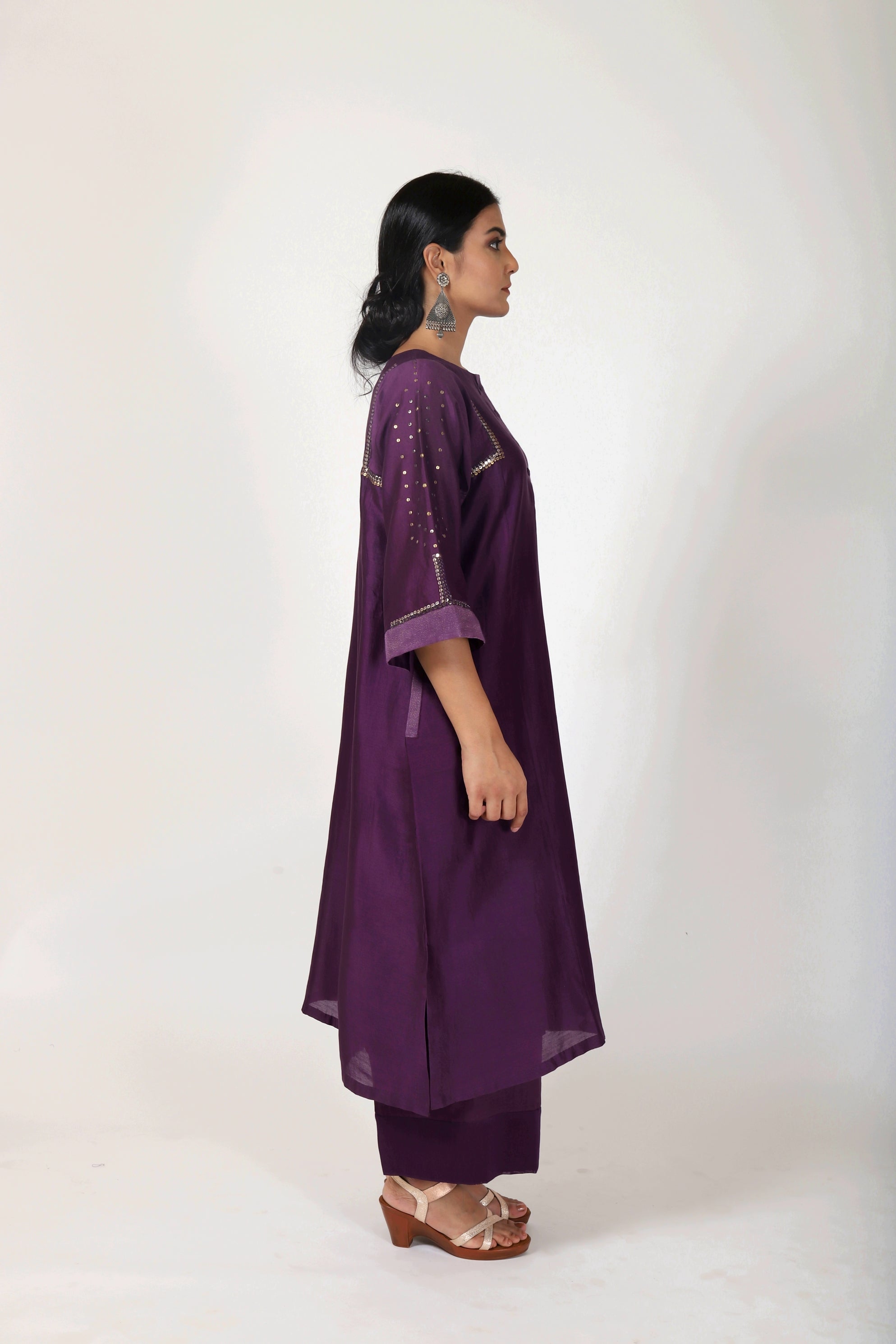 Byzantine Purple Tvaksati Panelled Kurta Set