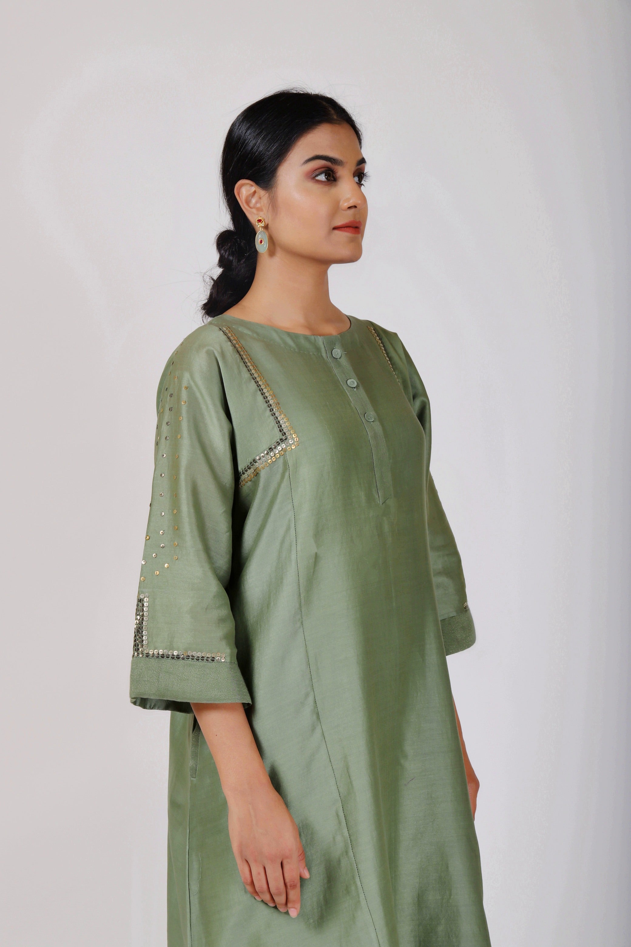 Fern Green Tvaksati Panelled Kurta Set