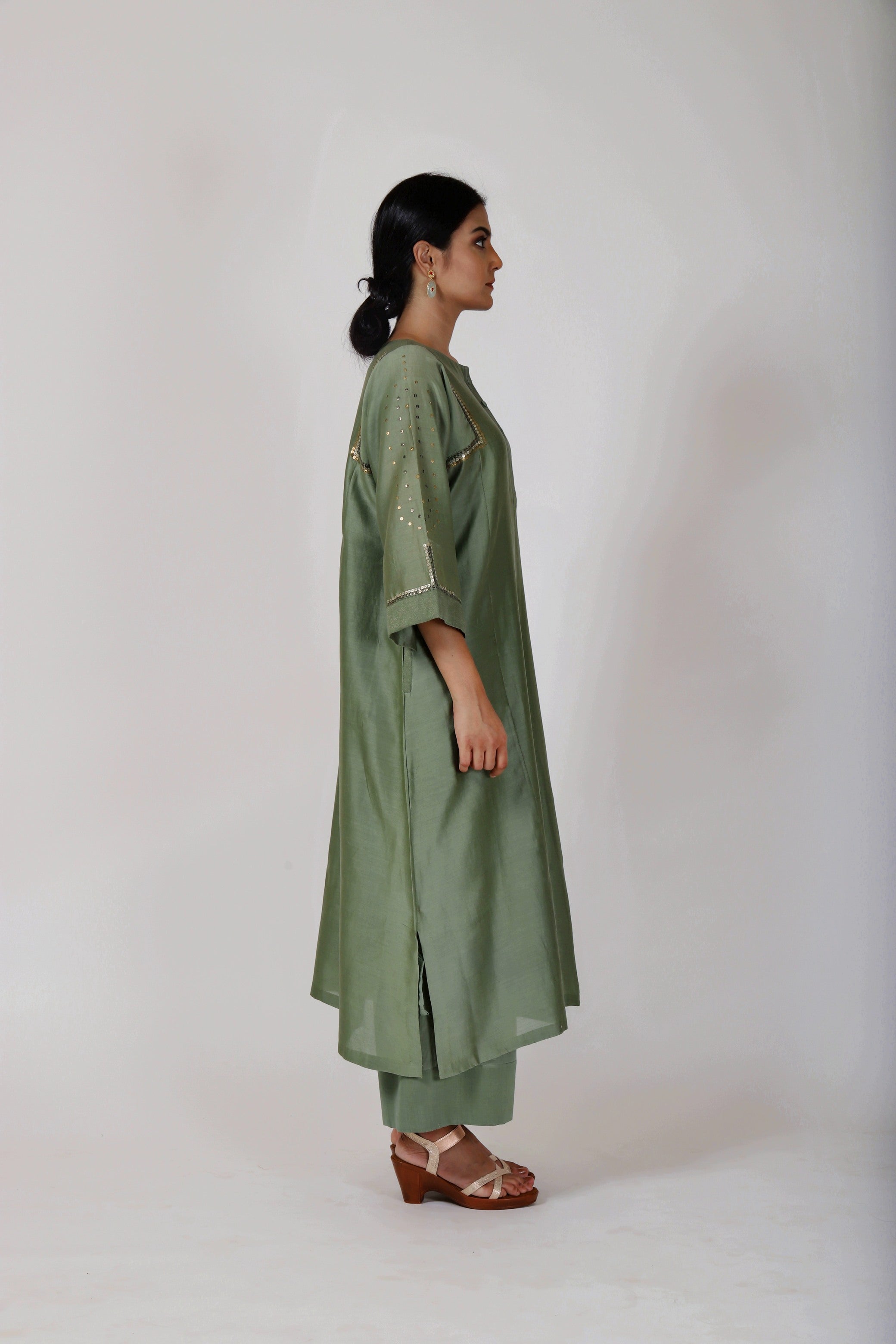 Fern Green Tvaksati Panelled Kurta Set