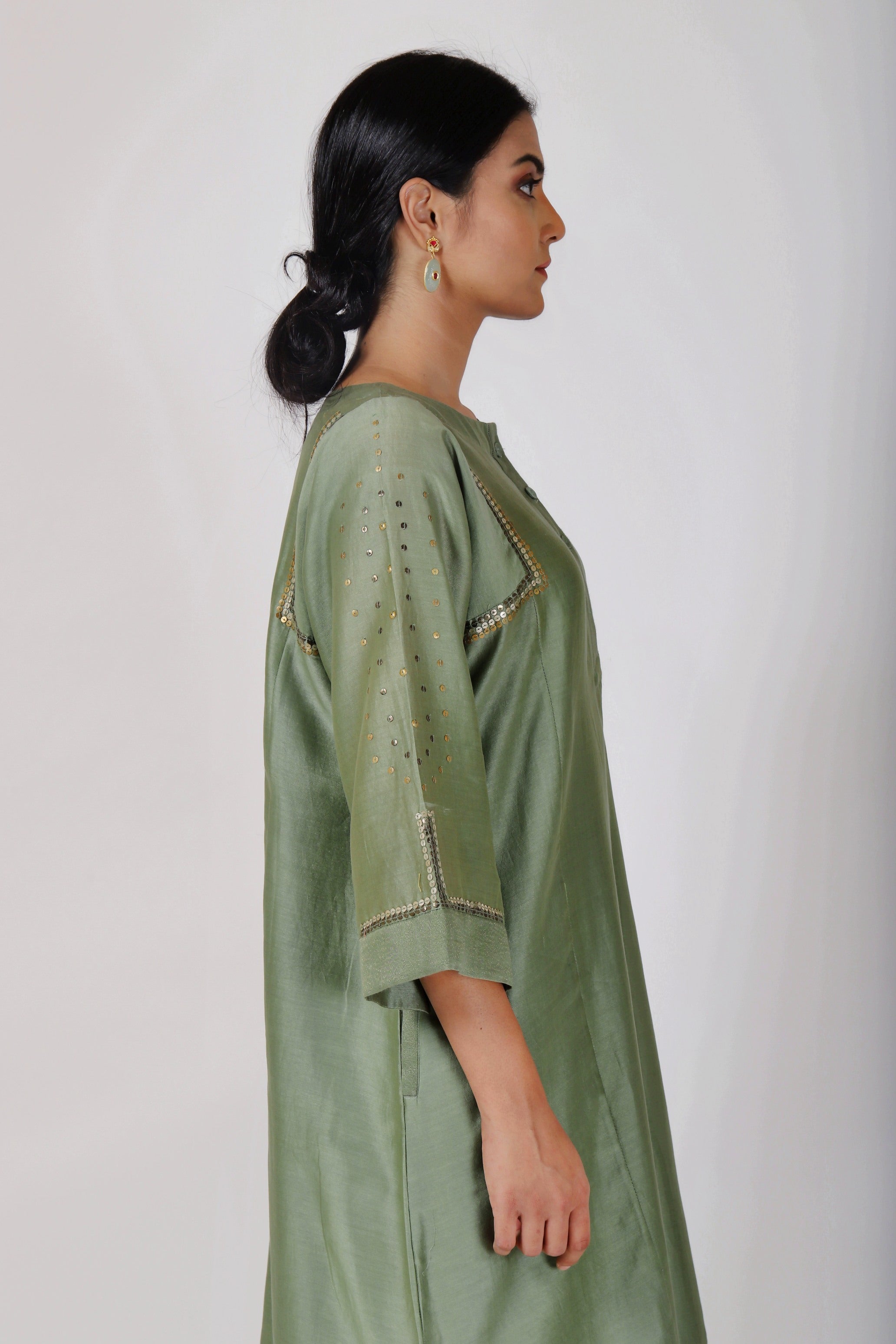Fern Green Tvaksati Panelled Kurta Set