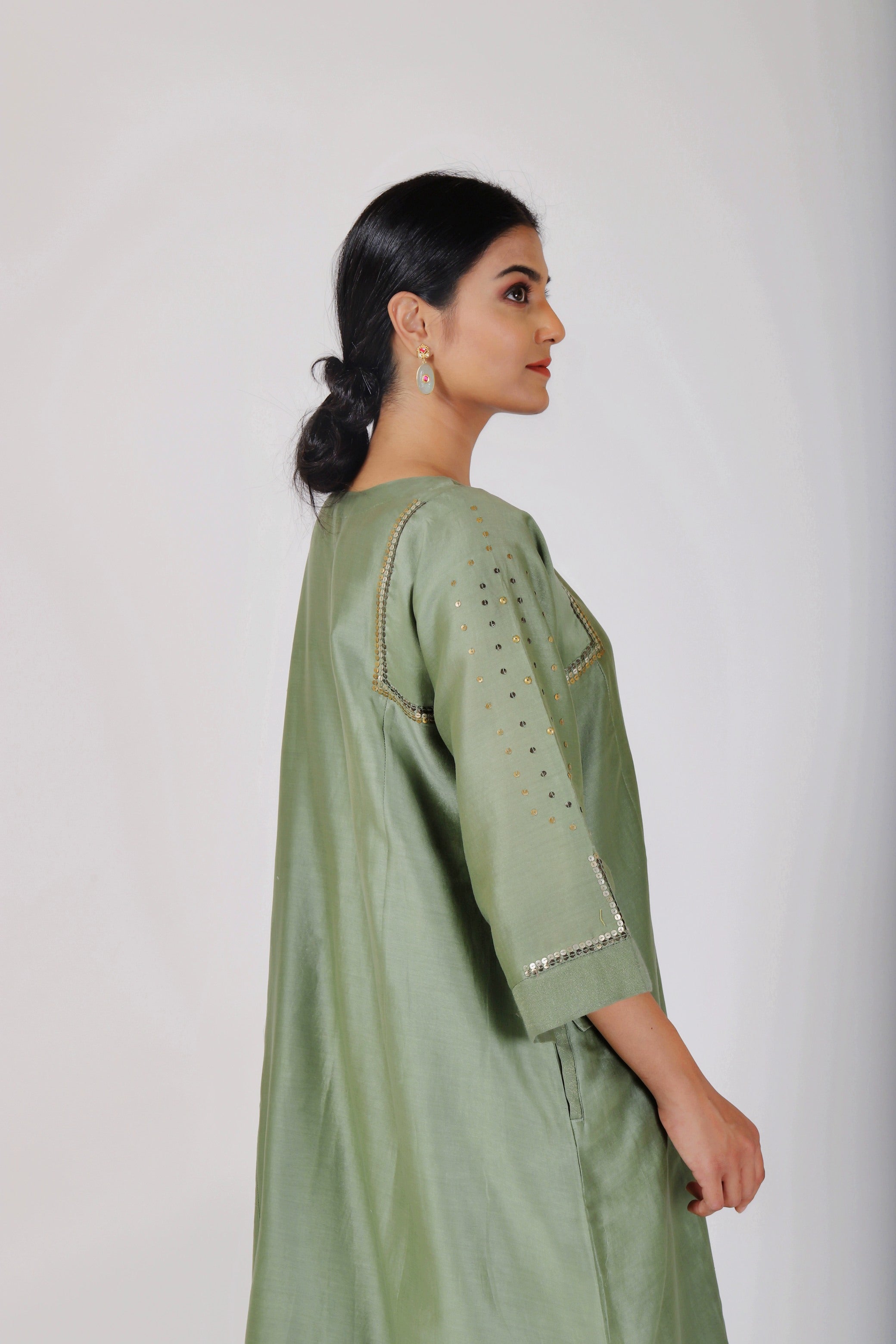 Fern Green Tvaksati Panelled Kurta Set