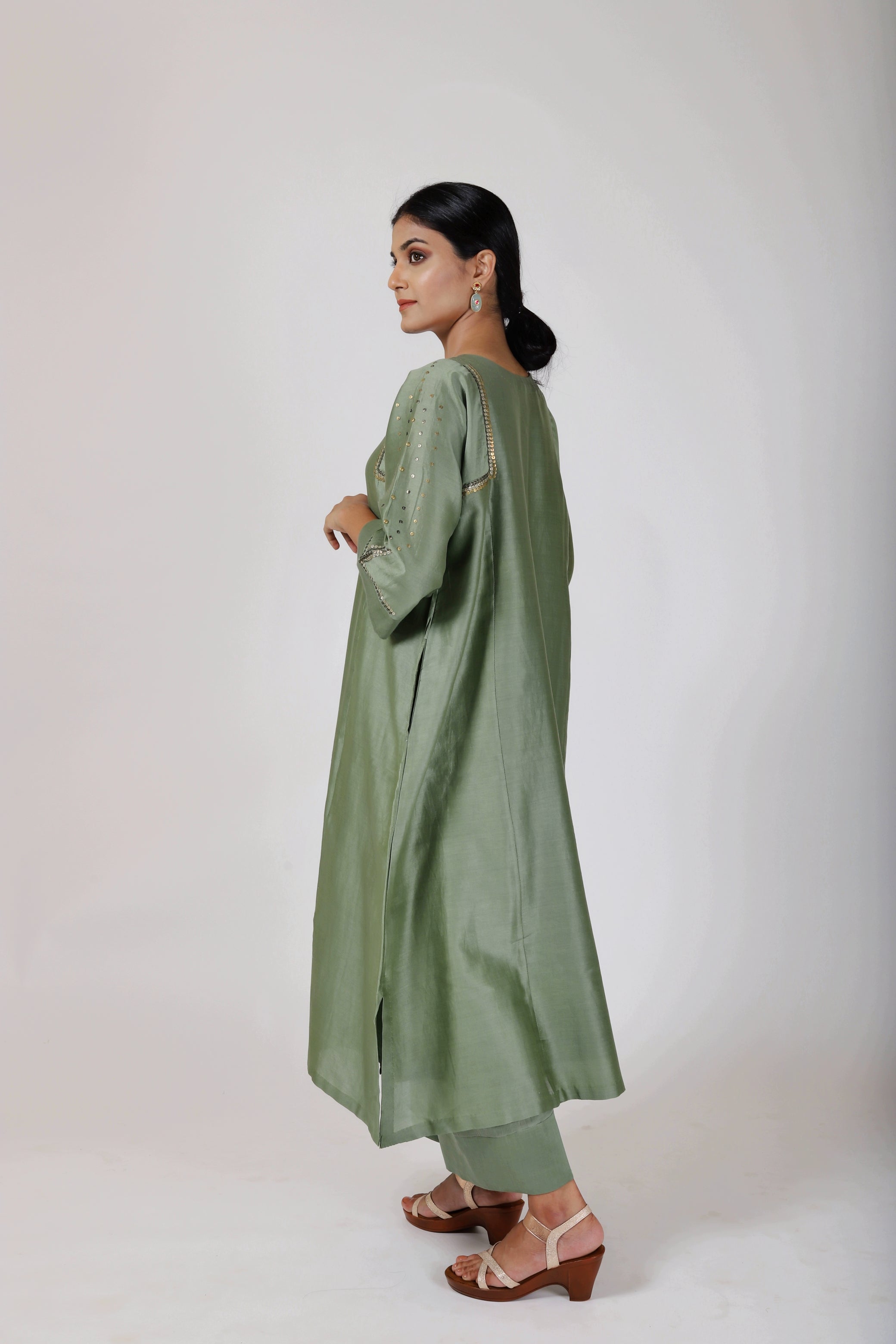 Fern Green Tvaksati Panelled Kurta Set