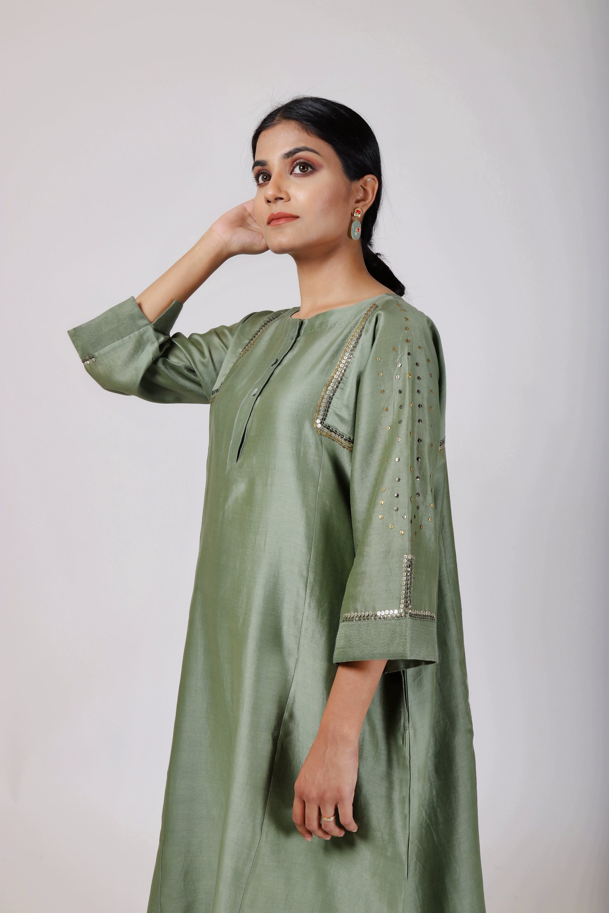 Fern Green Tvaksati Panelled Kurta Set