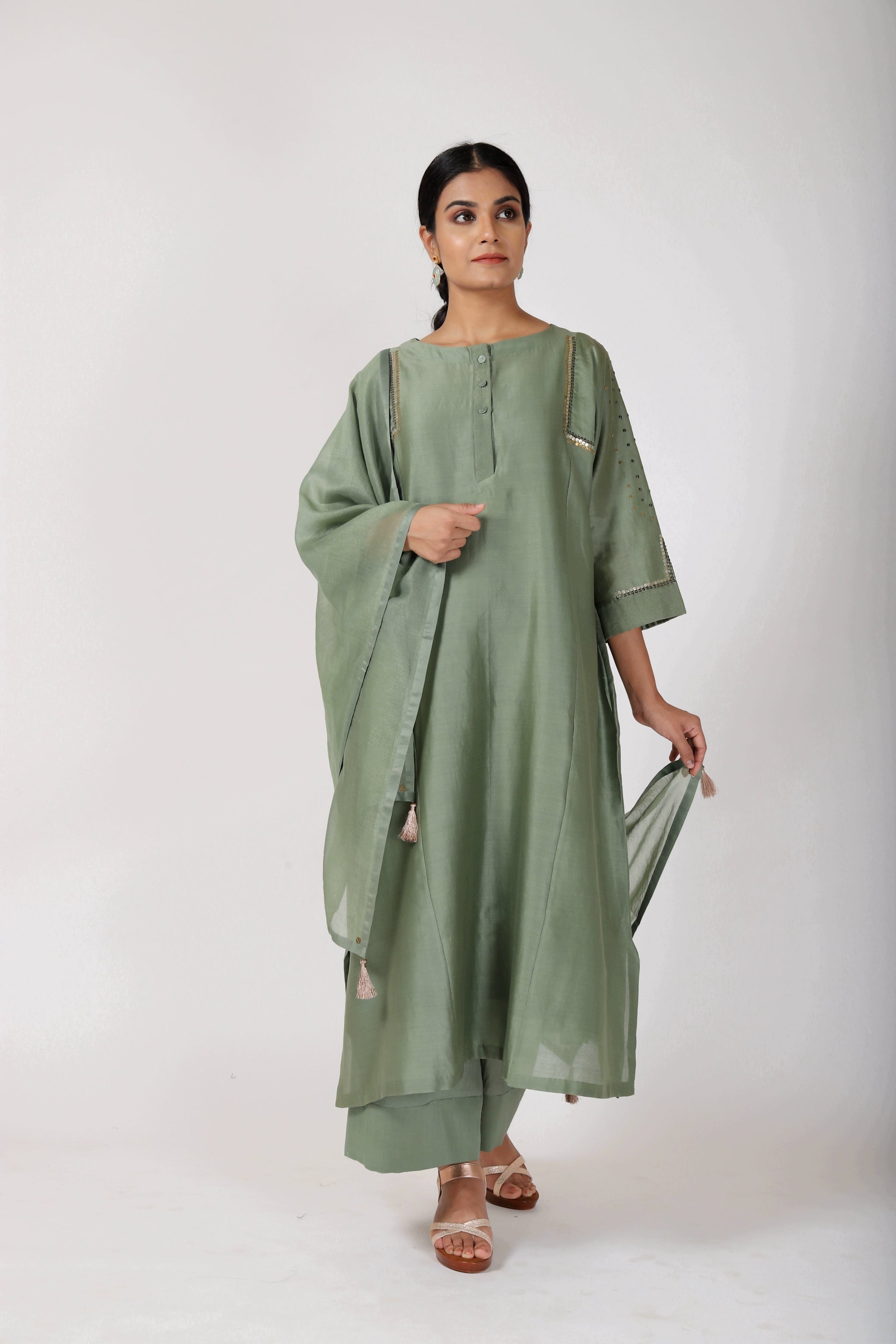 Fern Green Tvaksati Panelled Kurta Set
