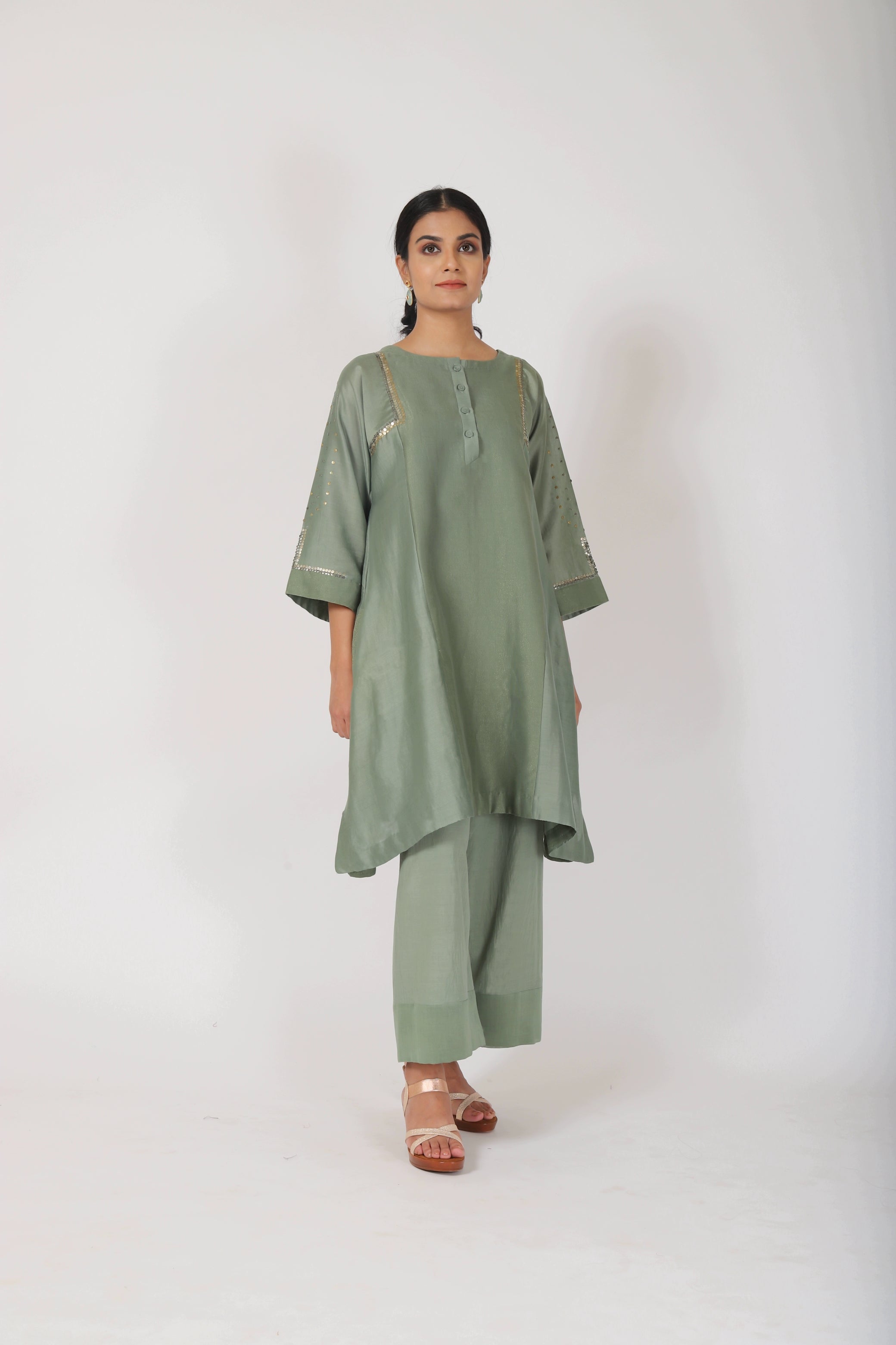 Fern Green Tvaksati Panelled Tunic Set