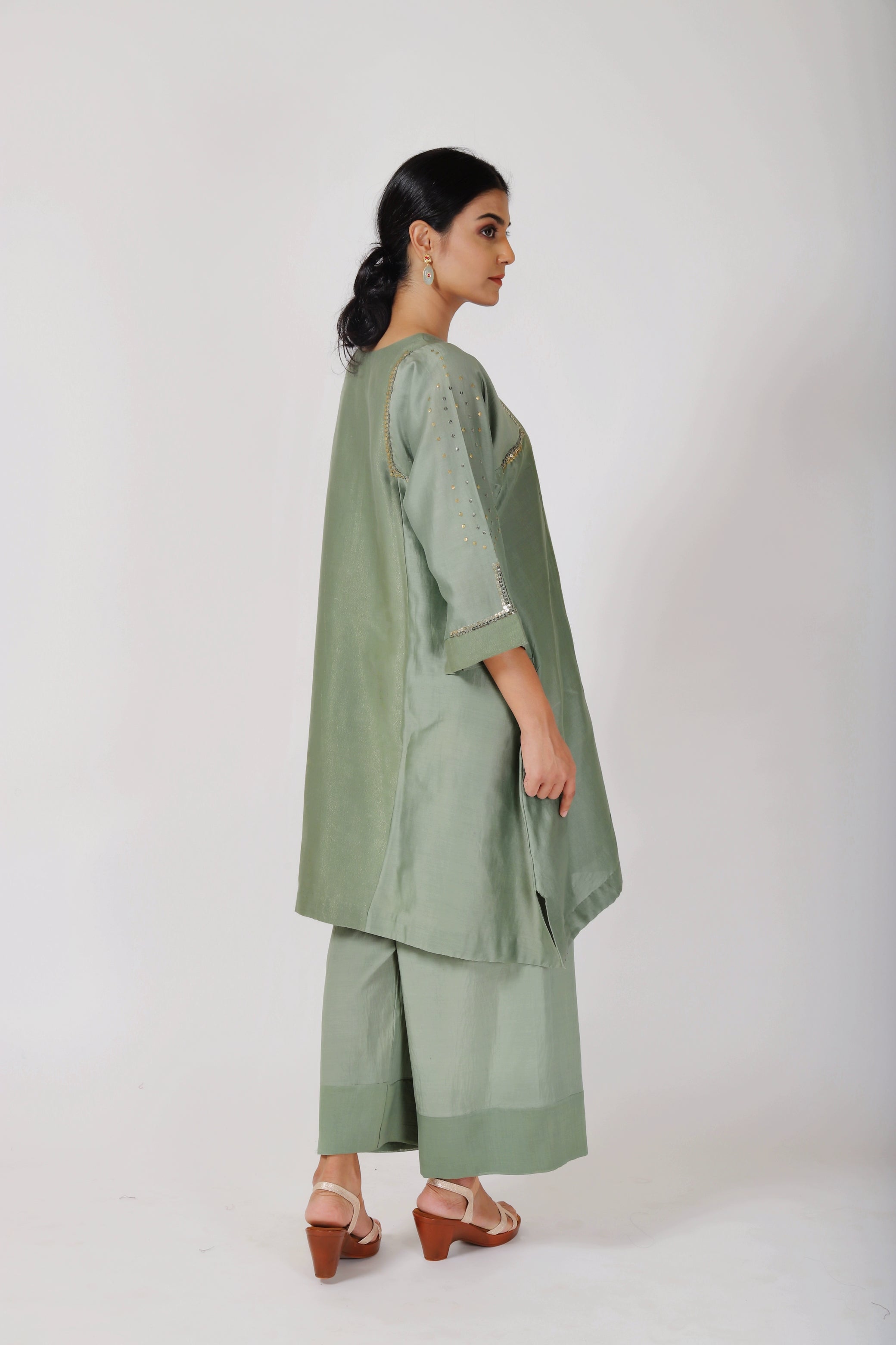 Fern Green Tvaksati Panelled Tunic Set