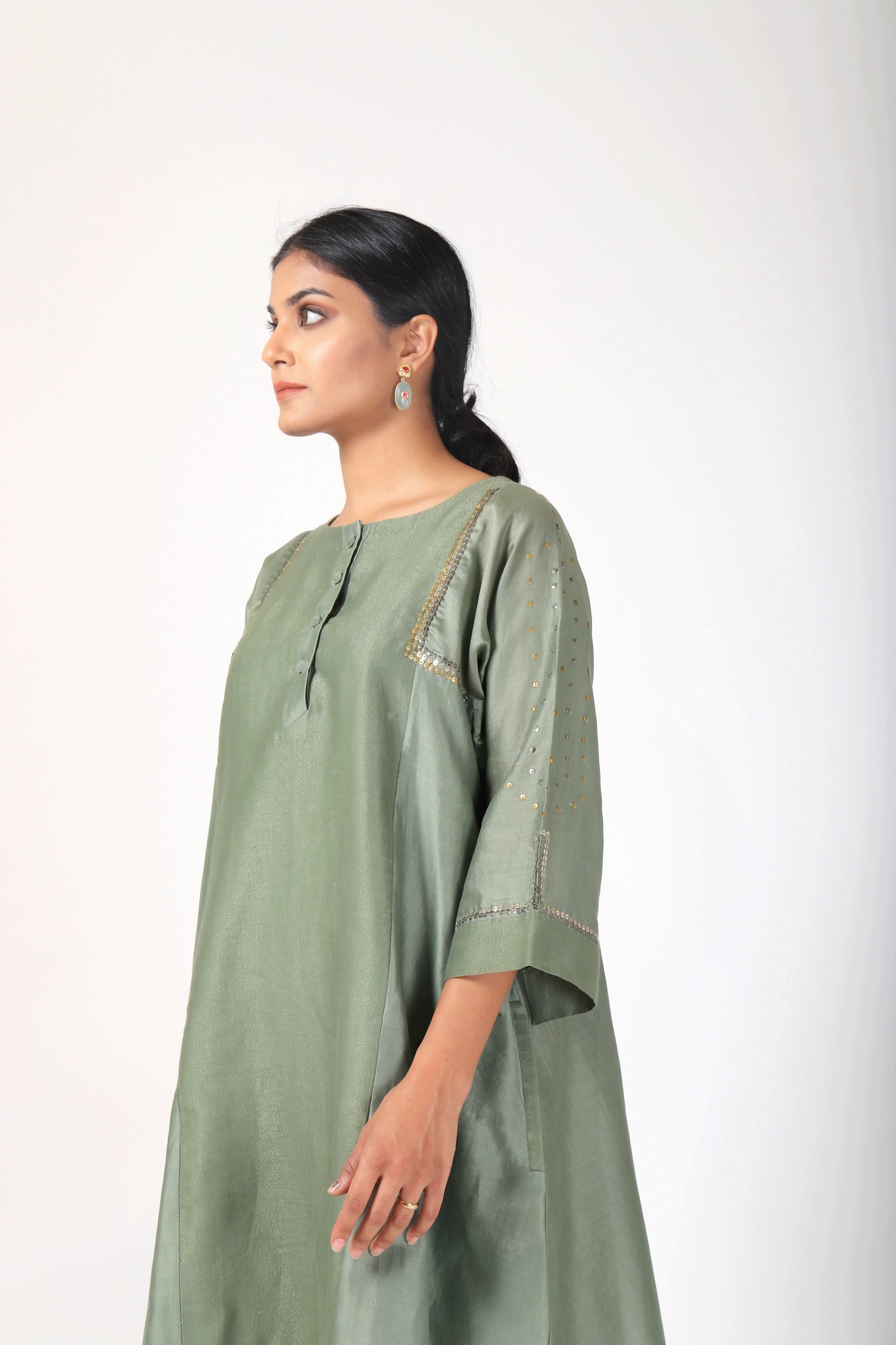 Fern Green Tvaksati Panelled Tunic Set