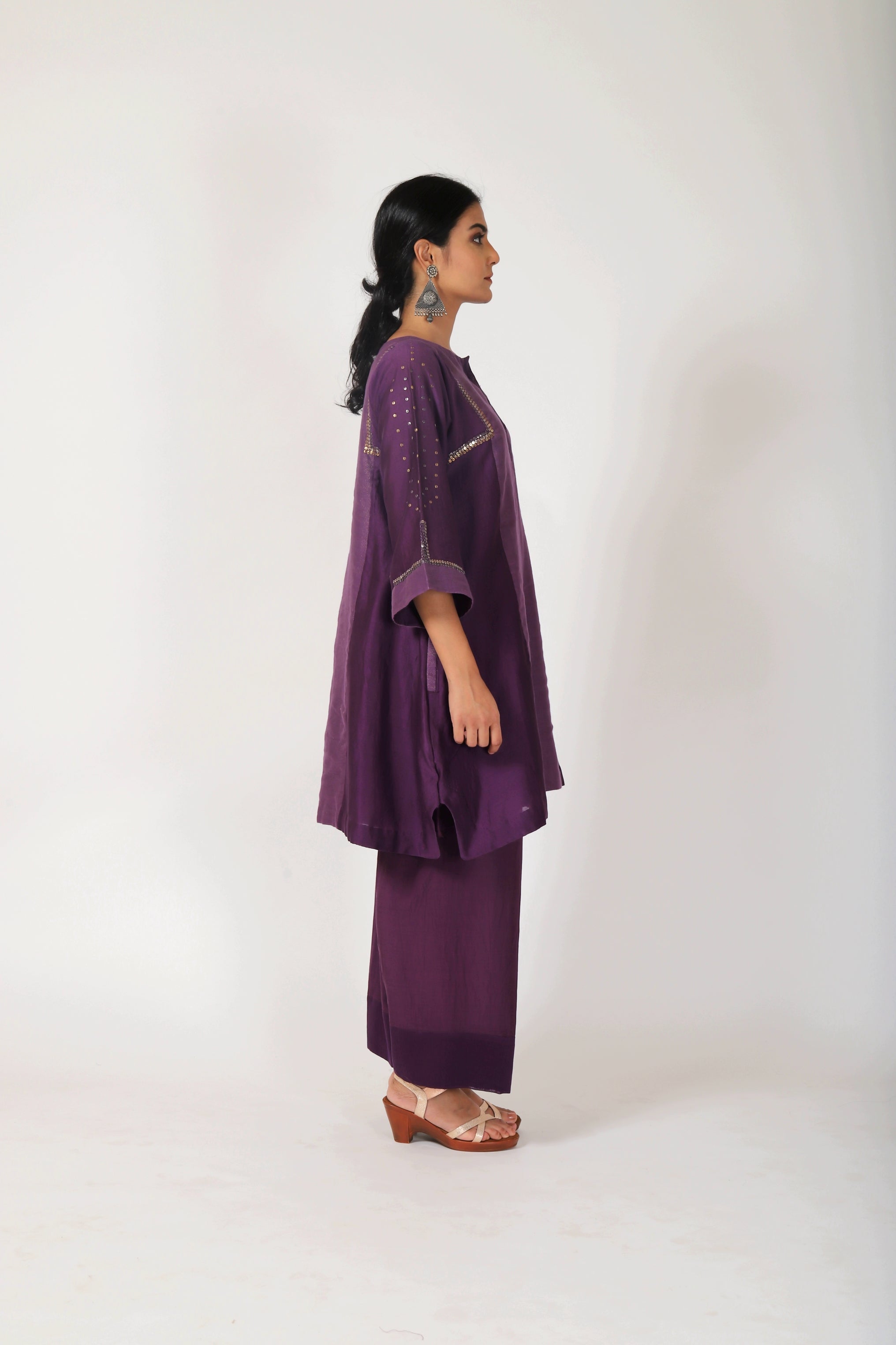 Byzantine Purple Tvaksati Panelled Tunic Set