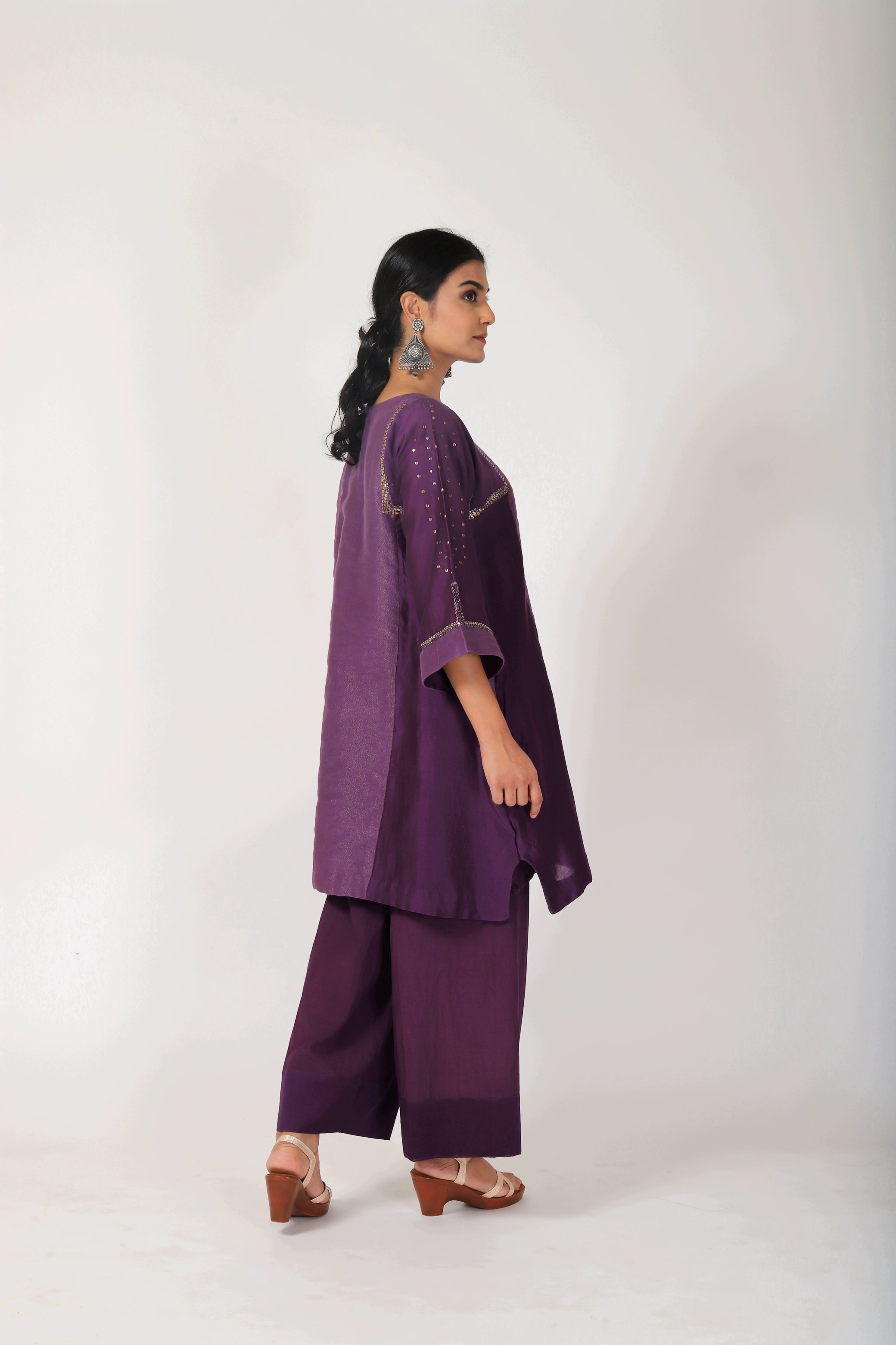 Byzantine Purple Tvaksati Panelled Tunic Set